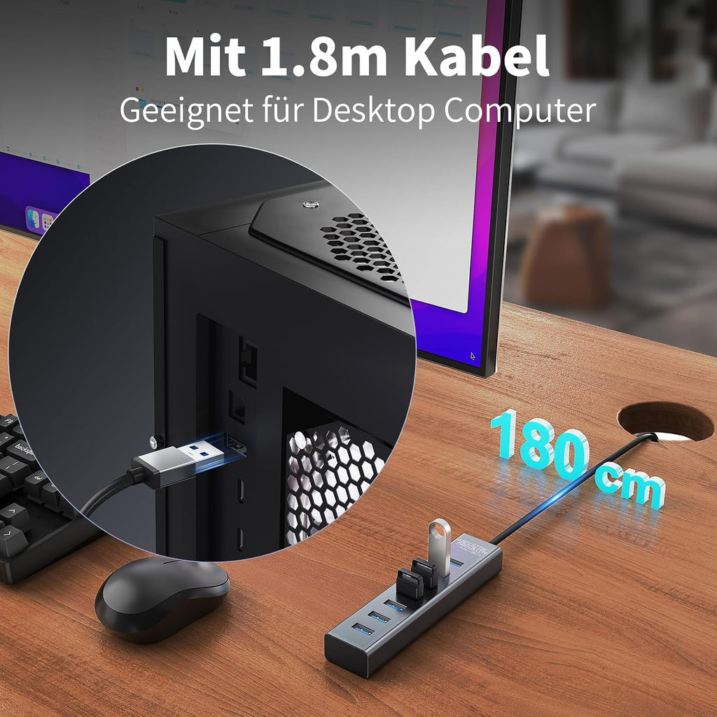 USB 3.0 Hub 7 Port Aluminium 5 Gbps Verteiler 30cm-180cm