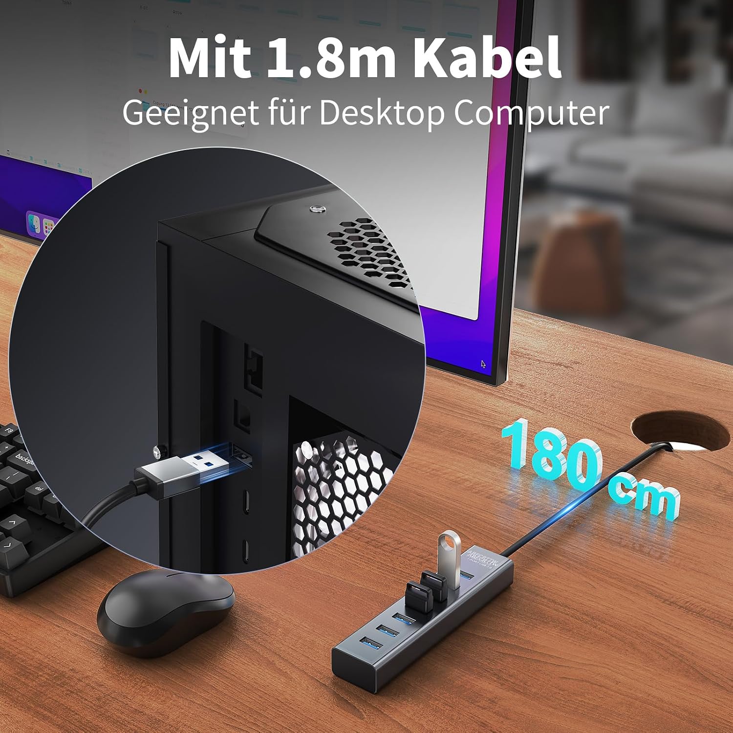 USB 3.0 Hub 7 Port Aluminium 5 Gbps Verteiler 30cm-180cm