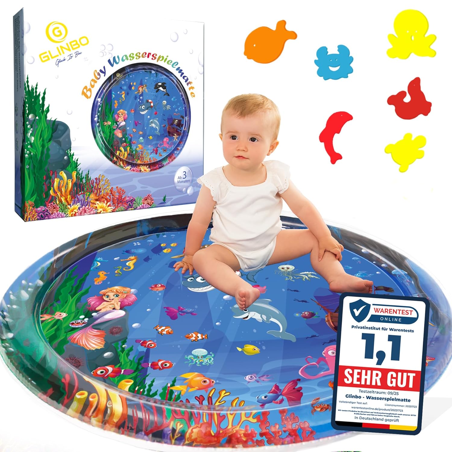 Wasserspielmatte Baby XXL 100 cm, BPA-frei, Bauchlage ab 3 Monate