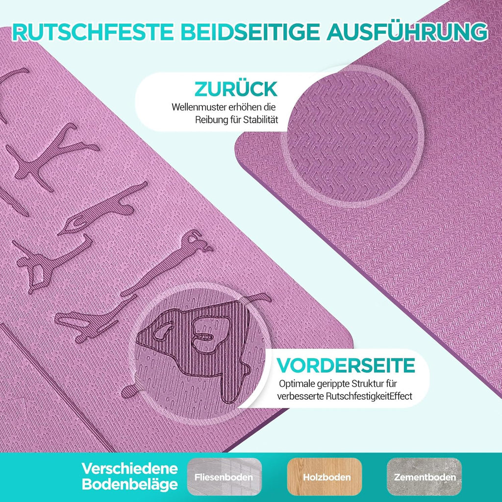 Yogamatte TPE 6 mm 183x61 cm rutschfest Fitnessmatte 181cm-183cm