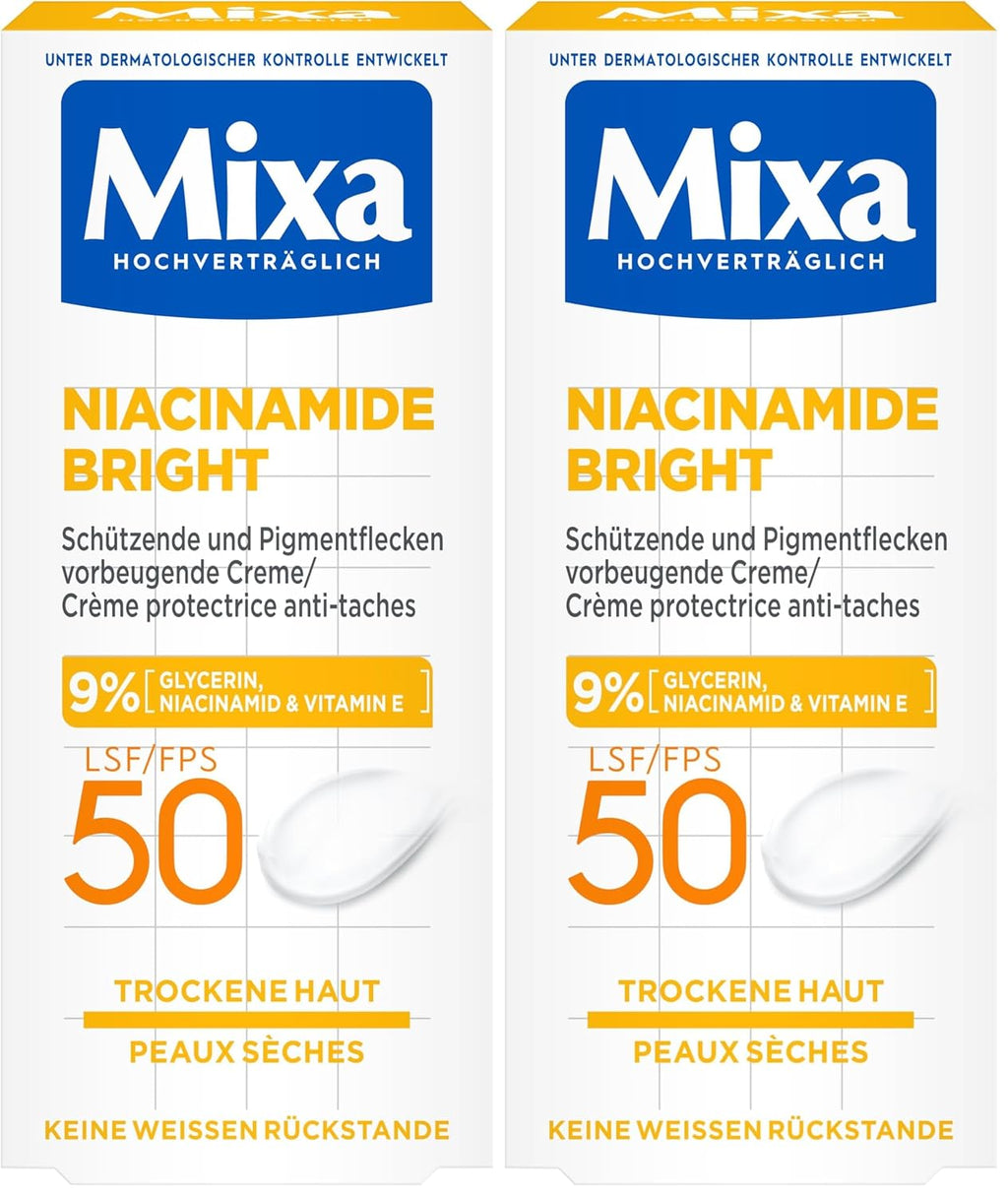 Mixa Anti-Pigmentflecken Creme LSF 50 fuer trockene Haut Niacinamid