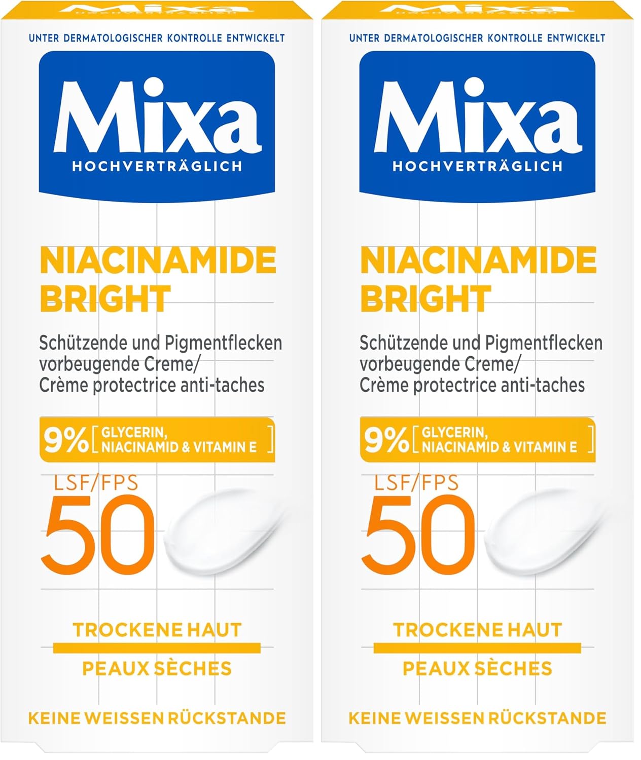 Mixa Anti-Pigmentflecken Creme LSF 50 fuer trockene Haut Niacinamid
