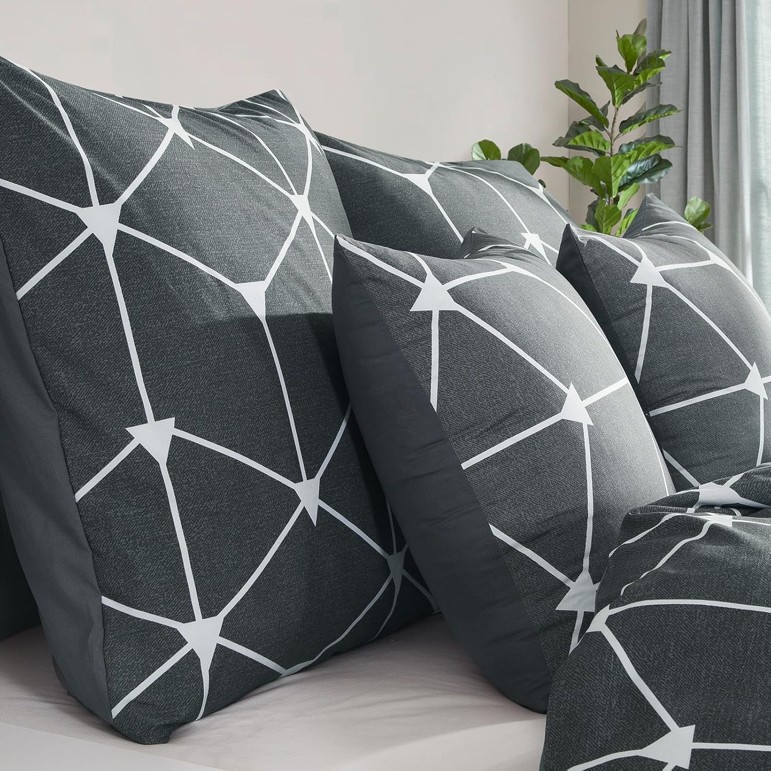 RUIKASI Bettwaesche 135x200 Anthrazit Mikrofaser 4-teilig Geometrie Muster