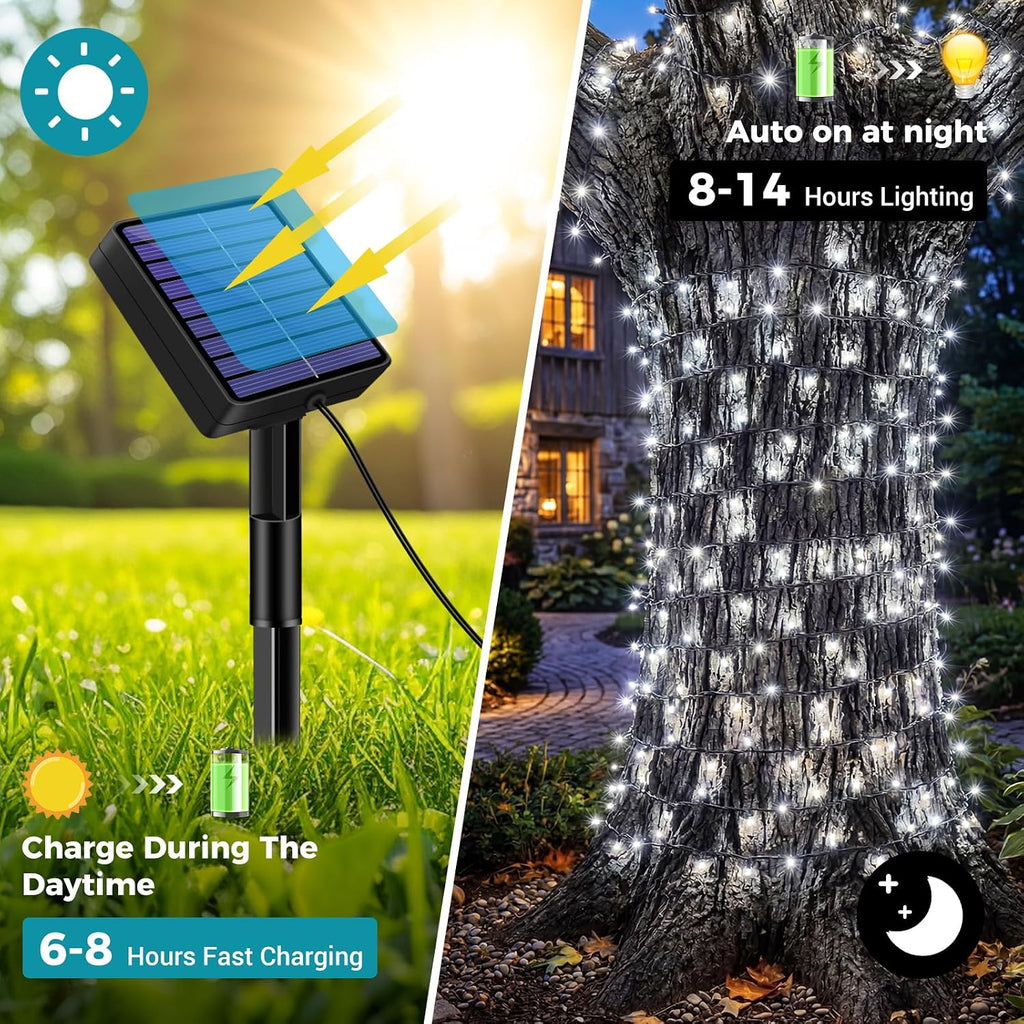 kolpop Solar Lichterkette 12 m 120 LED IP65 wasserdicht 8 Modi Warmweiss