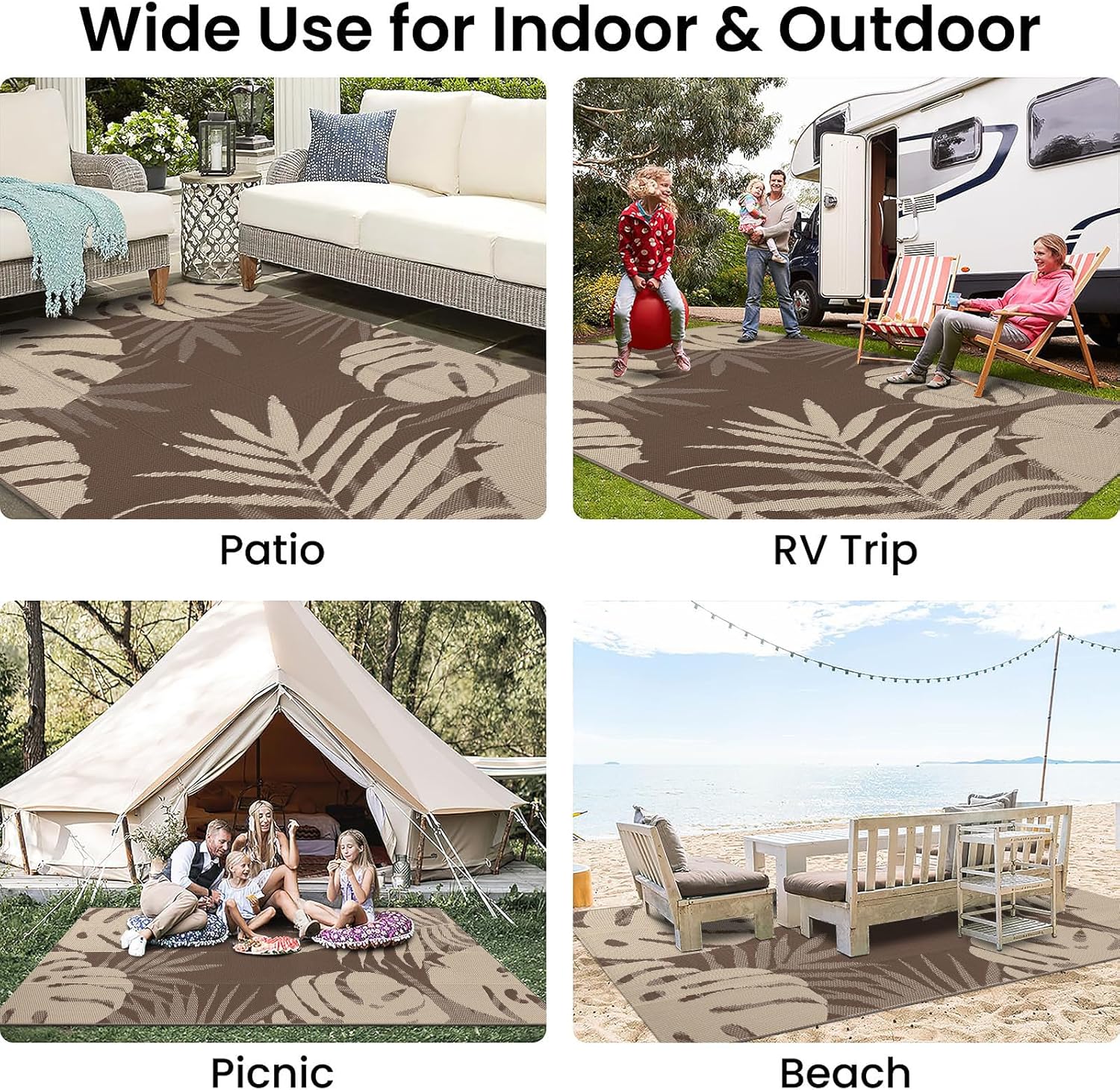Homaxy Outdoor Teppich 120x180 cm wendbar wetterfest UV-bestaendig 180cm-360cm