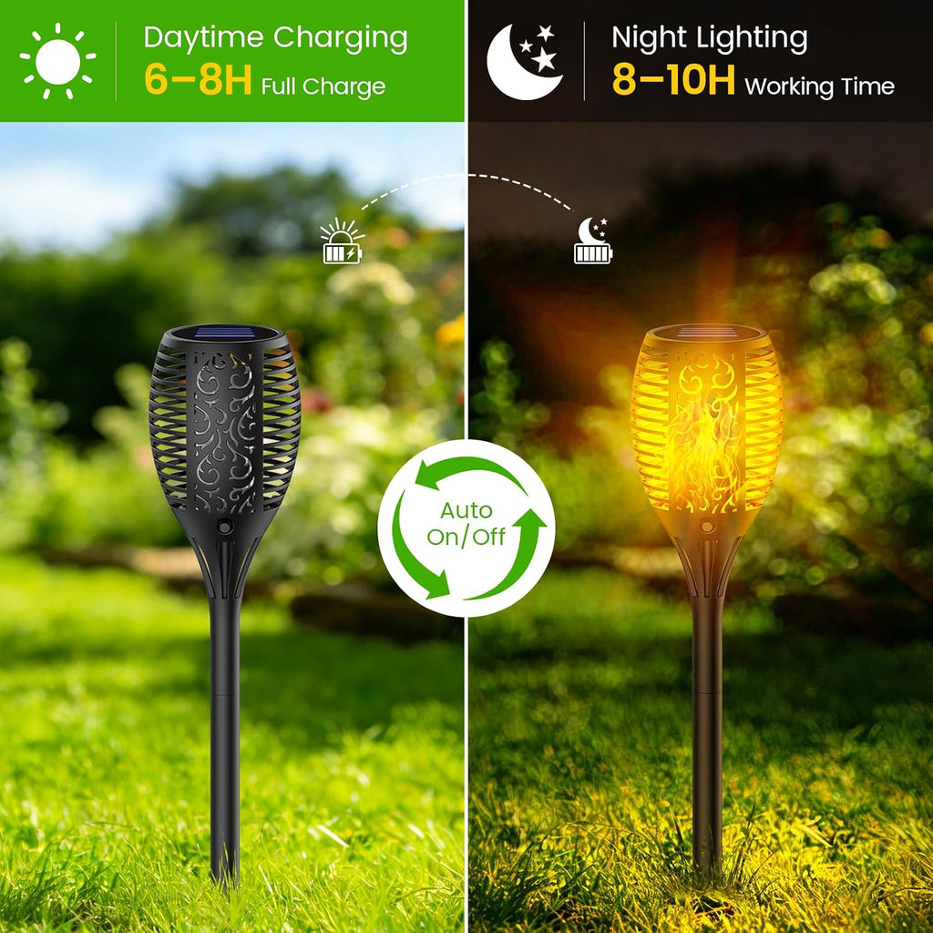 Solarlampen Aussen 4er Set 33 LED Solarfackeln flackernde Flamme IP65