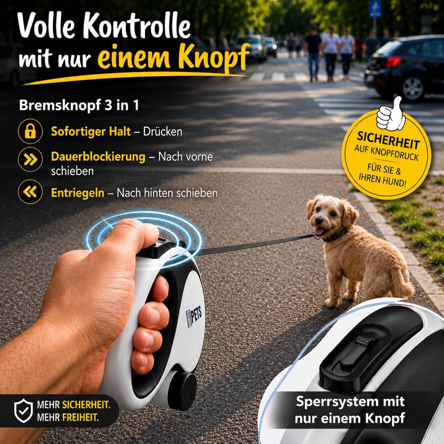 CORTESPETS Rollleine 5m fuer Hunde bis mit Kotbeutel Weiss