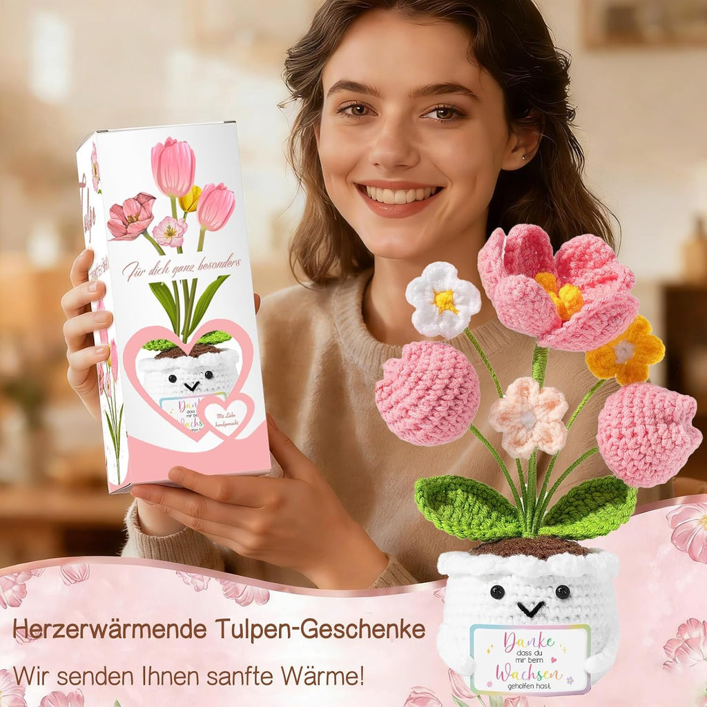 Muttertagsgeschenk Rosa Tulpe mit Energiekarte Geschenk fuer Mama Frau