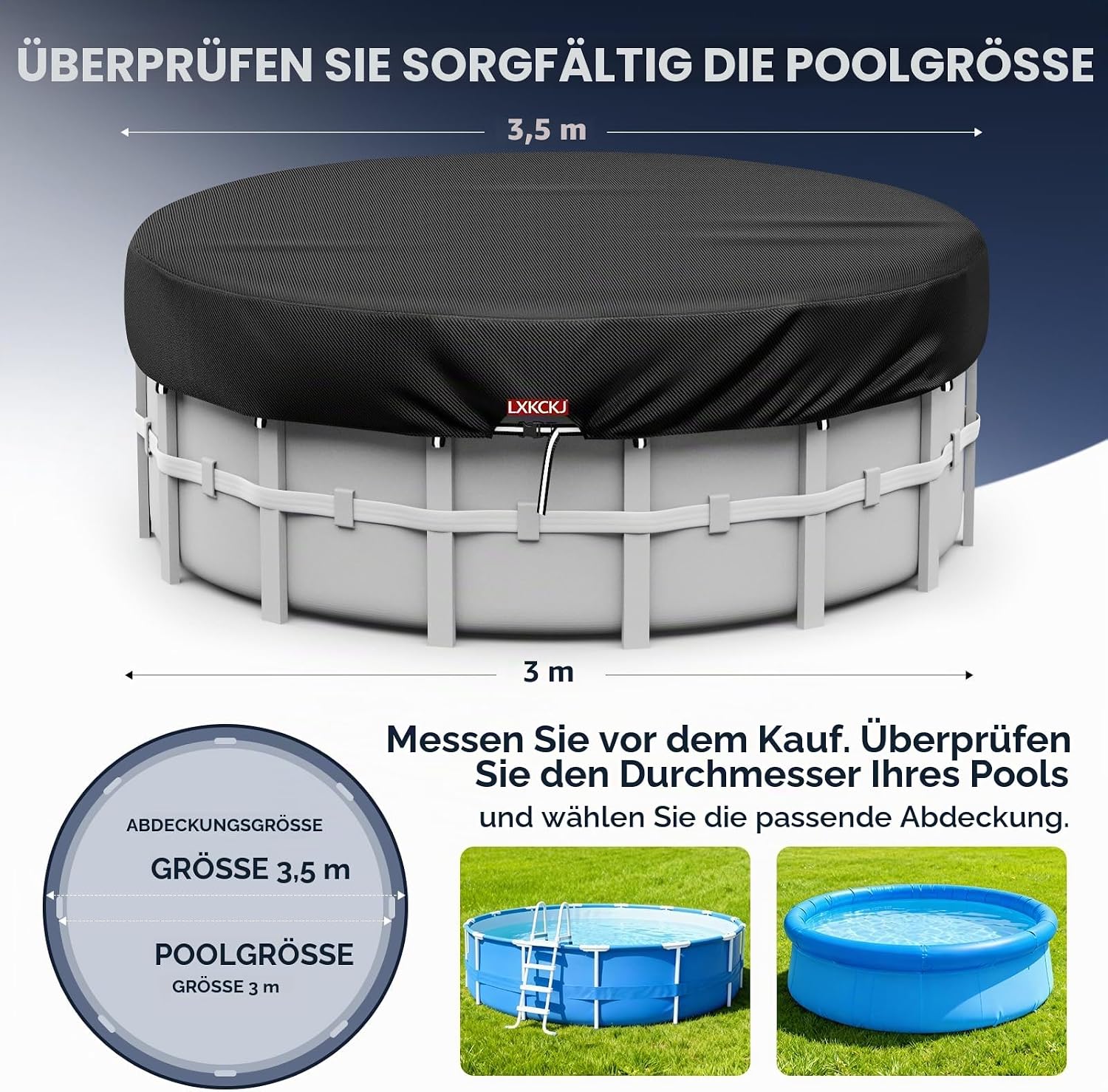 LXKCKJ Poolabdeckung 570x365 cm fuer Rechteck- und Ovalpool 259cm-640cm