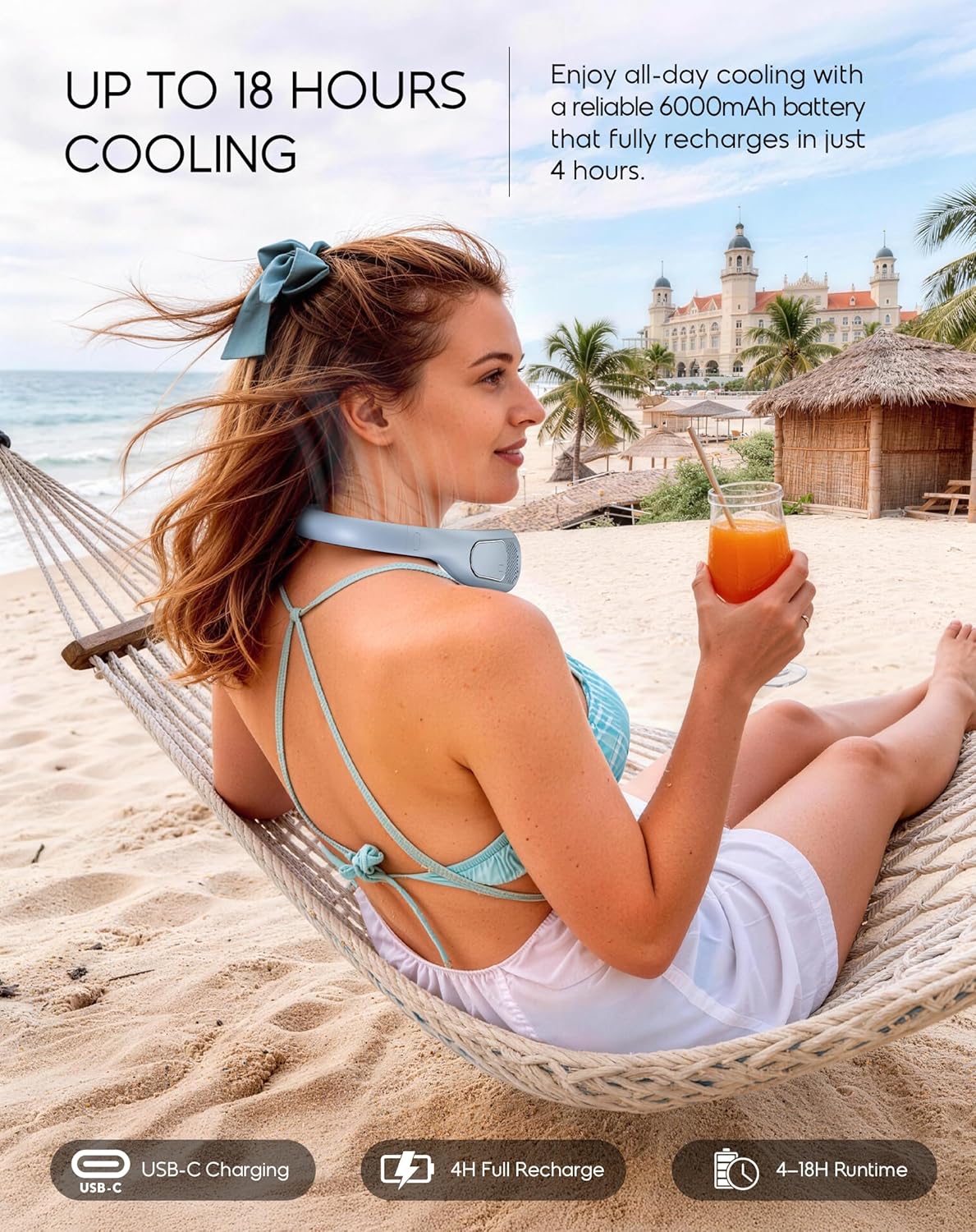 anysun Nackenventilator mit 66 Luftauslaesse, 360° Luftstrom, 4 Stufen, 6000mAh