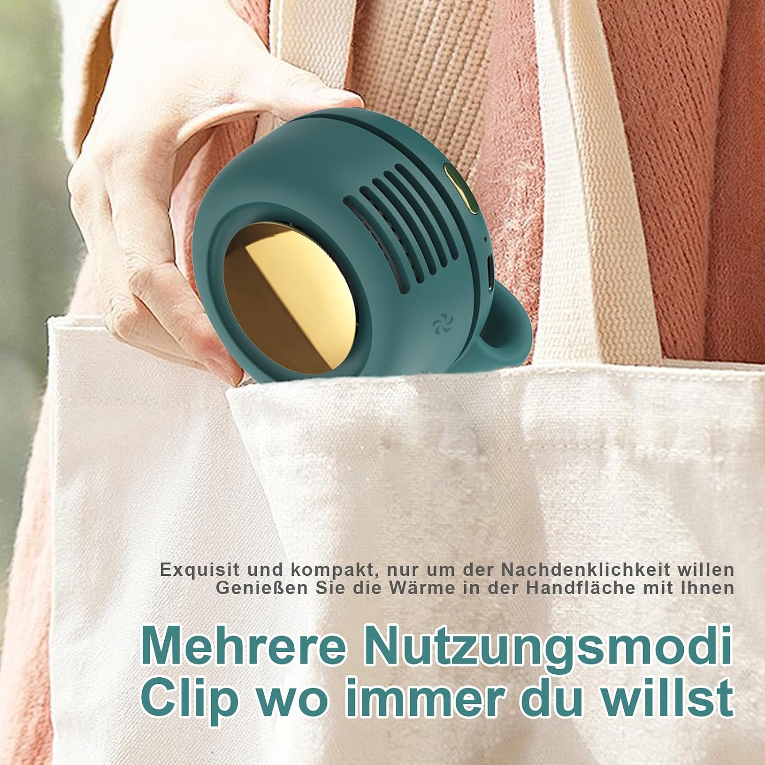 Tragbarer Clip-Ventilator USB wiederaufladbar 3 Stufen mini leise Gruen