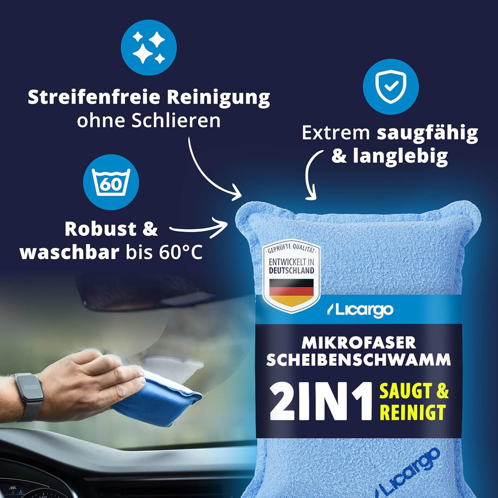 LICARGO Mikrofaser Scheibenschwamm 2in1 Antibeschlag Streifenfrei