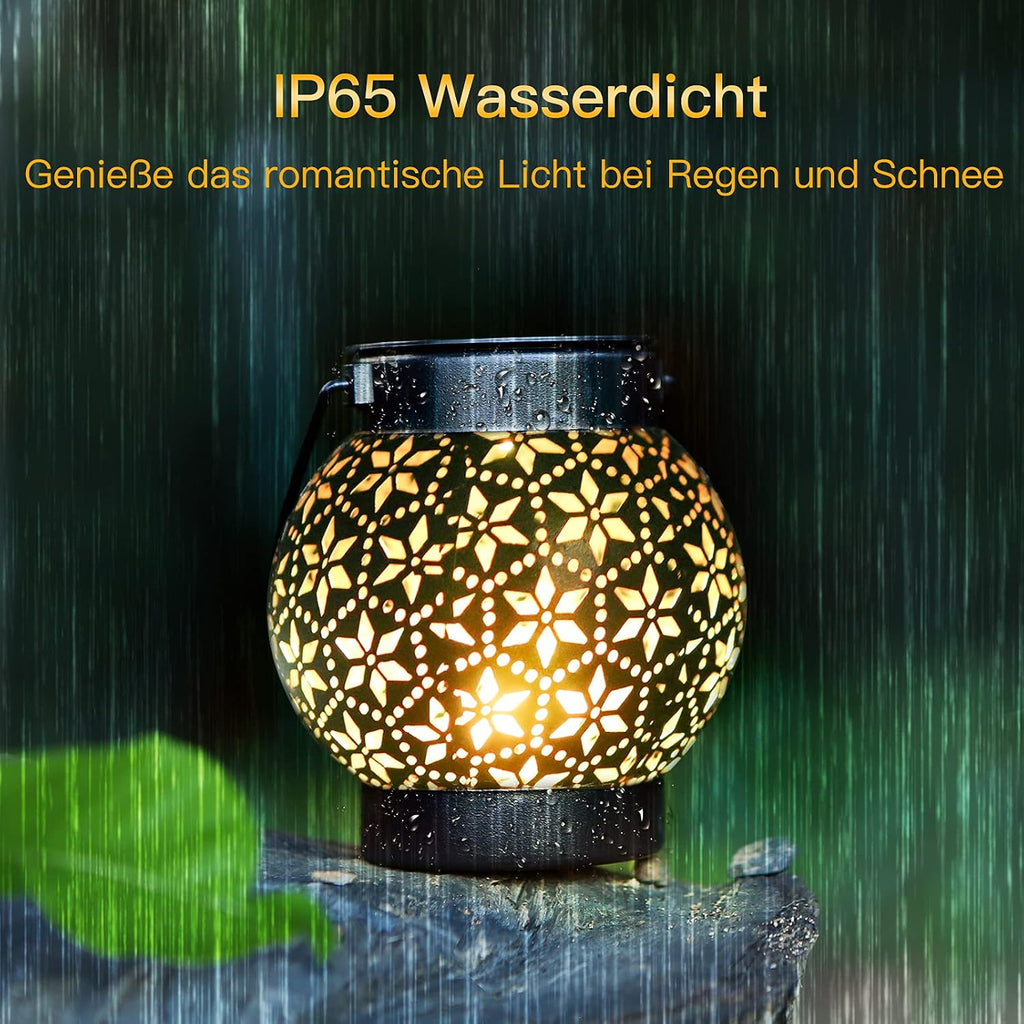 Goervitor Solarlaterne 2er Set, IP65 Wasserdicht, Metall, Warmweiss, Schwarz