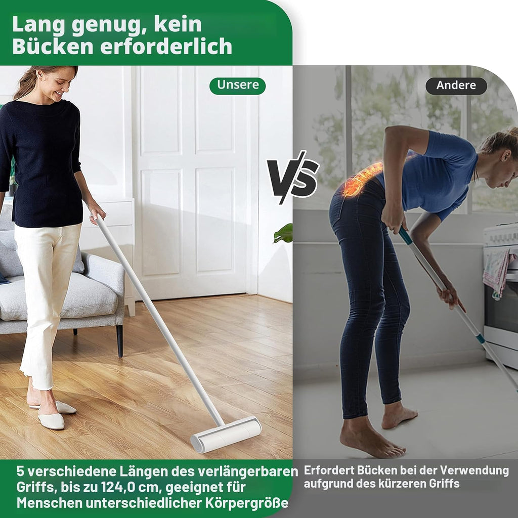 Fusselrolle 300 Blatt mit Griff + 5 Nachfuellungen fuer Tierhaare Kleidung Moebel
