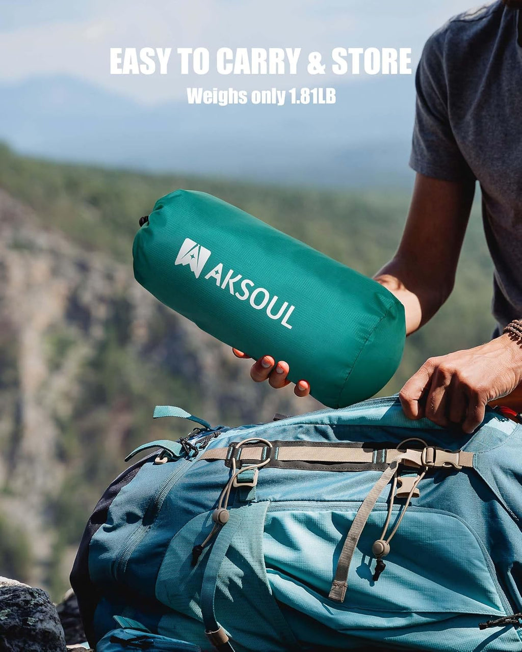 AKSOUL Isomatte aufblasbar ultraleicht Thermo Schlafmatte mit Kopfkissen