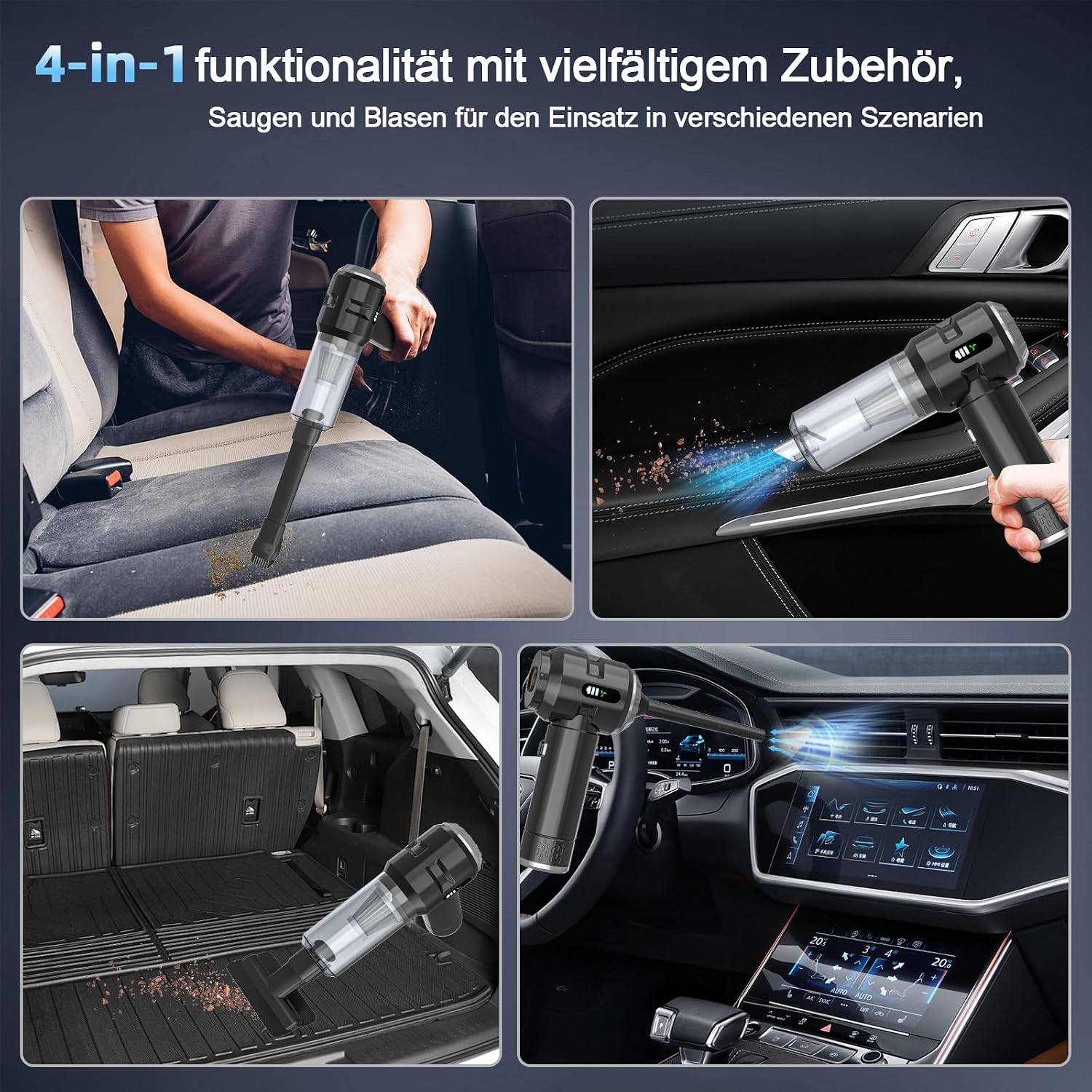 Akku Handstaubsauger 22000 Pa mit Blasfunktion Schwarz Gold
