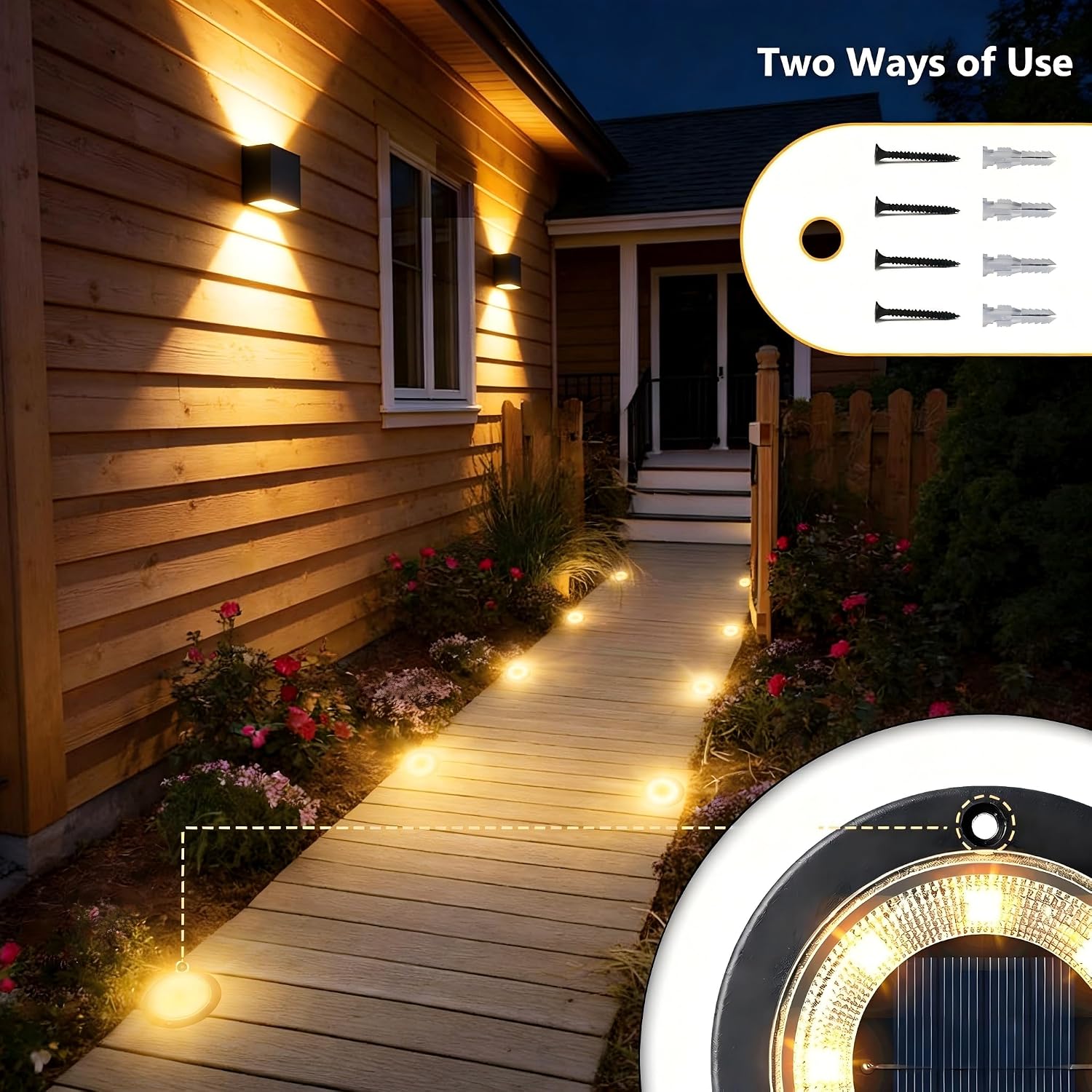 Flacchi Solar Bodenleuchten Aussen 8 LEDs Warmweiss 8 Stueck wasserdicht Garten