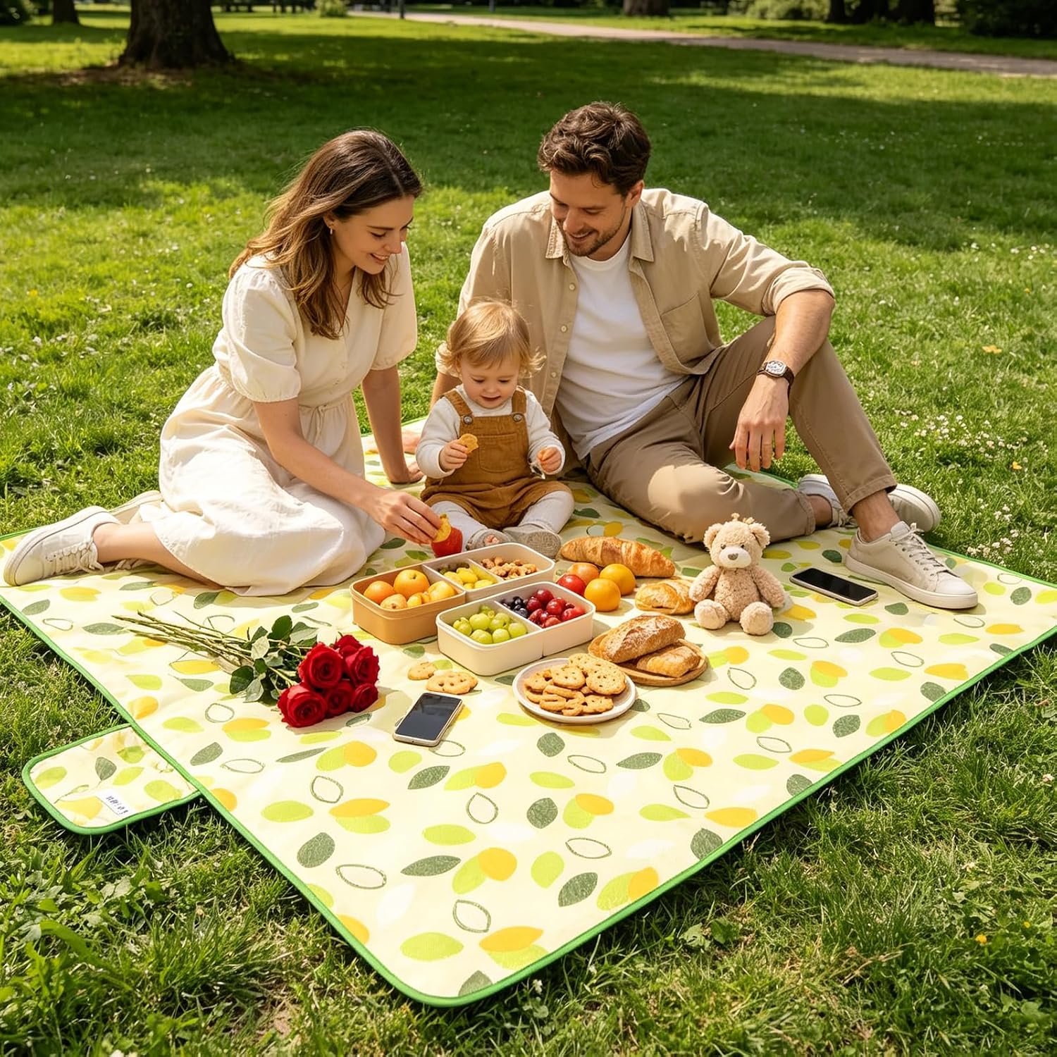 Picknickdecke 100x150 cm wasserdicht sandfrei isoliert Gruen Blatt