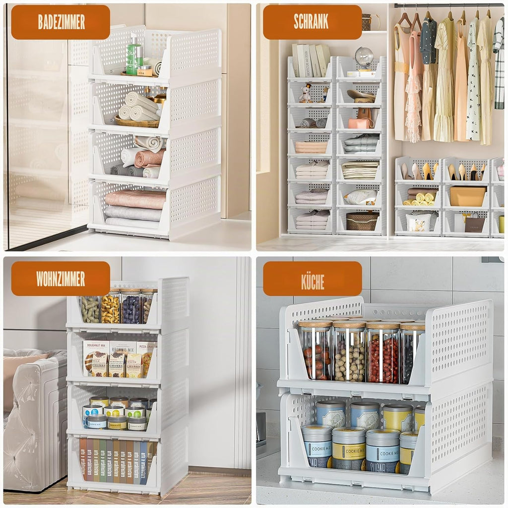 Schrank Organizer 4er Set faltbar stapelbar Aufbewahrungsboxen Weiss
