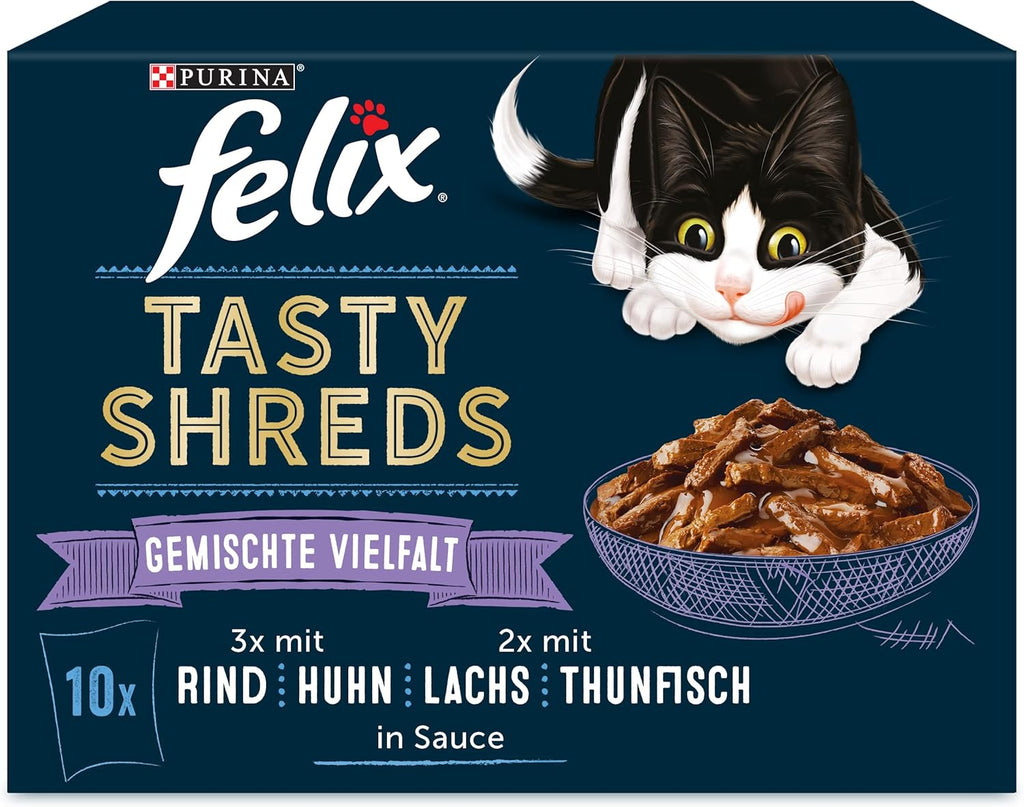 Felix Tasty Shreds Katzenfutter nass in Sauce 6 x verschiedene Sorten