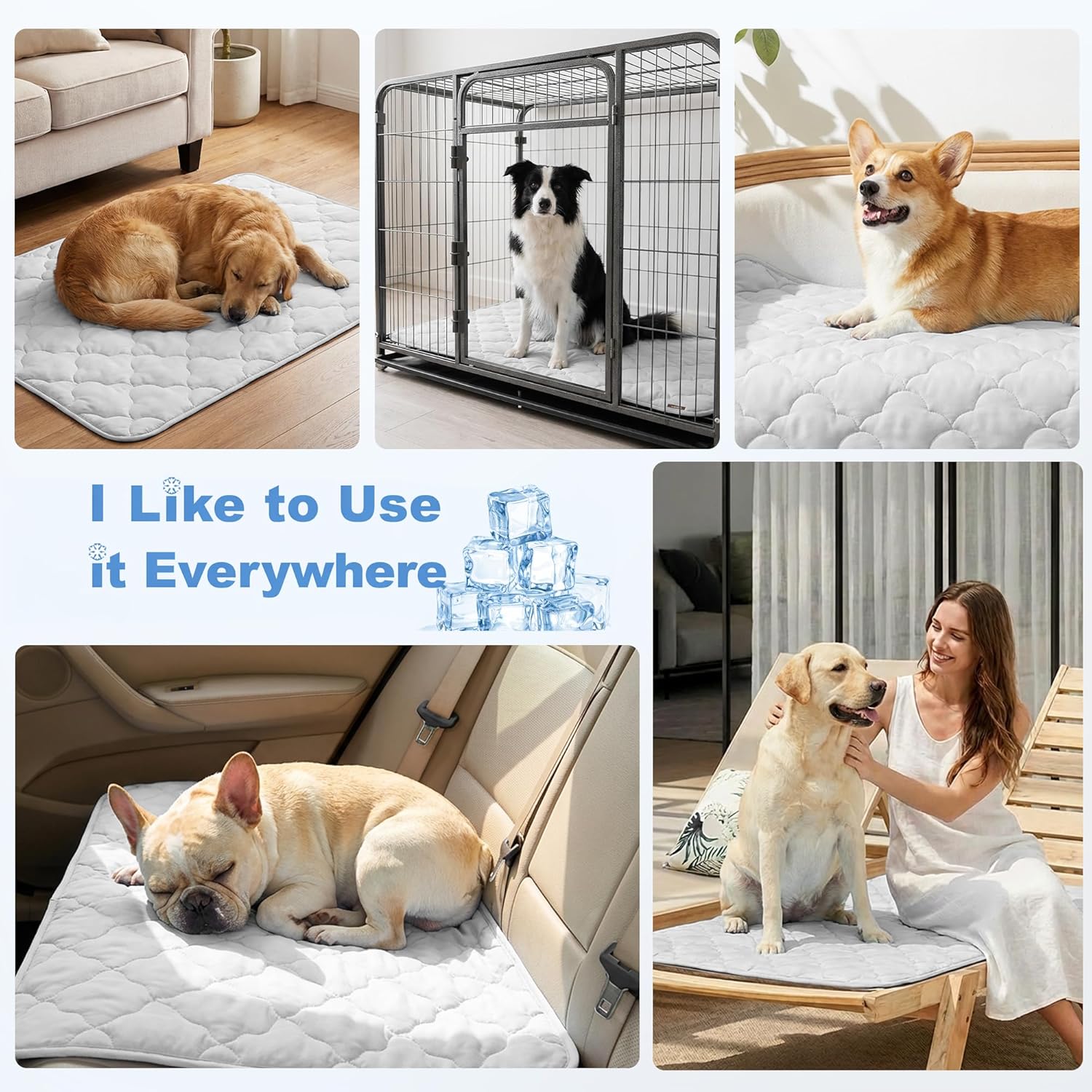 ZOMISIA Kuehlmatte Hunde 104x67 cm XL selbstkuehlend waschbar Grau 1cm