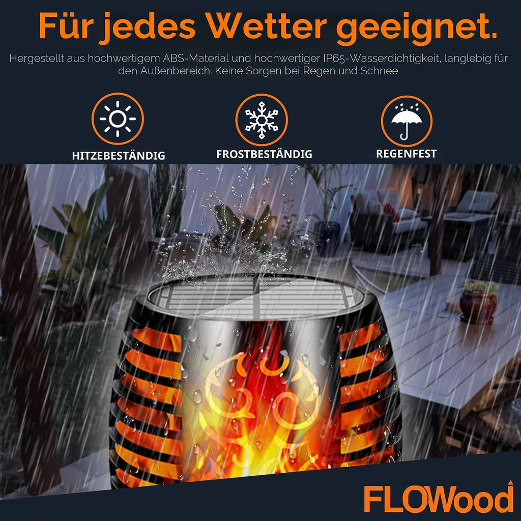 FLOWood Solarfackeln Garten 4er Set 110 cm, 96 LED, flackernd, IP65
