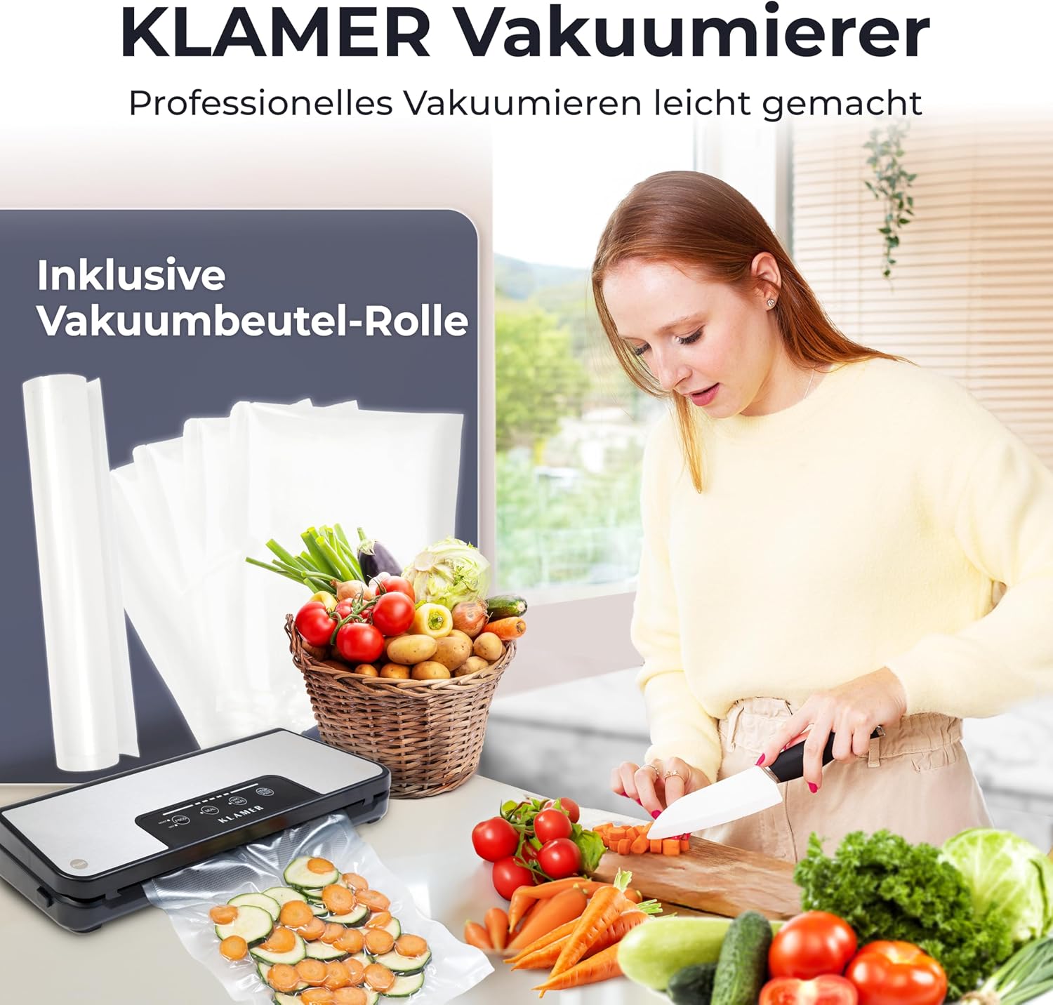 Klamer Pro 80 Vakuumierer mit Beuteln und Schlauch - Vakuumiergeraet