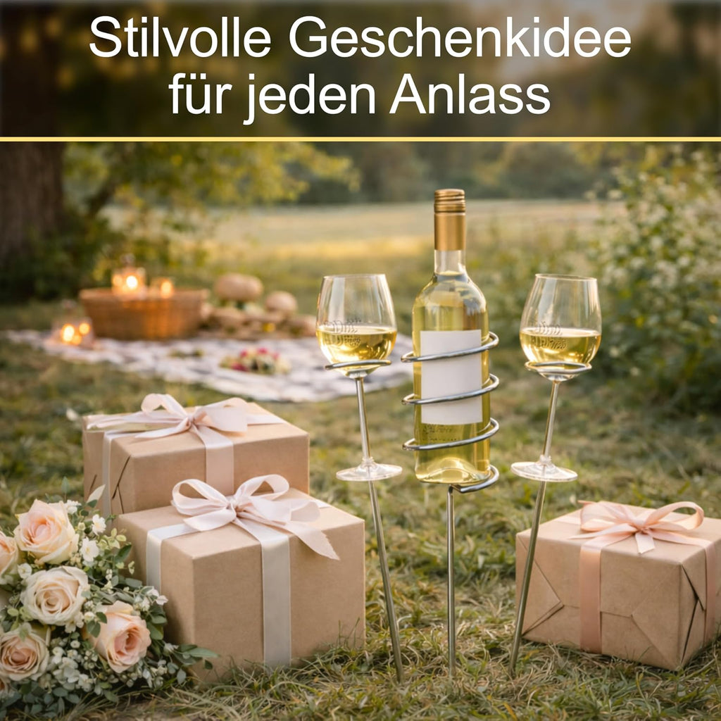 Weinstaender Edelstahl faltbar - Flaschenhalter und Glashalter fuer Picknick