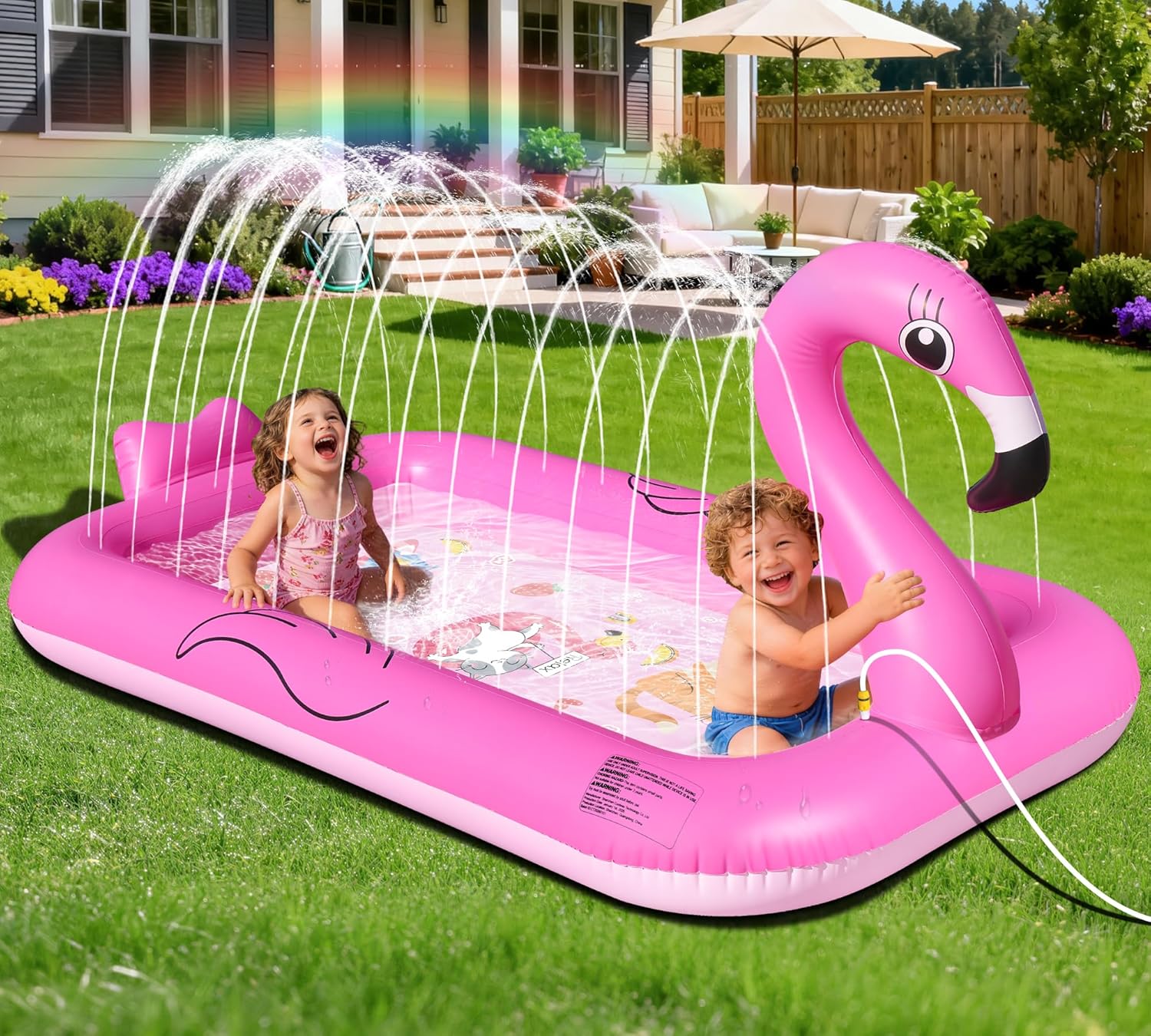 KingSom Splash Pad Flamingo Wassersprinkler Matte mit Antirutschfunktion