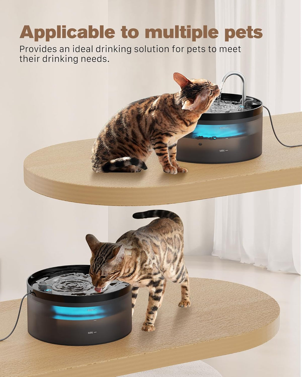 BEMOONY Katzenbrunnen mit LED, 6 Filter + 3 Schaumstofffilter, leise Pumpe