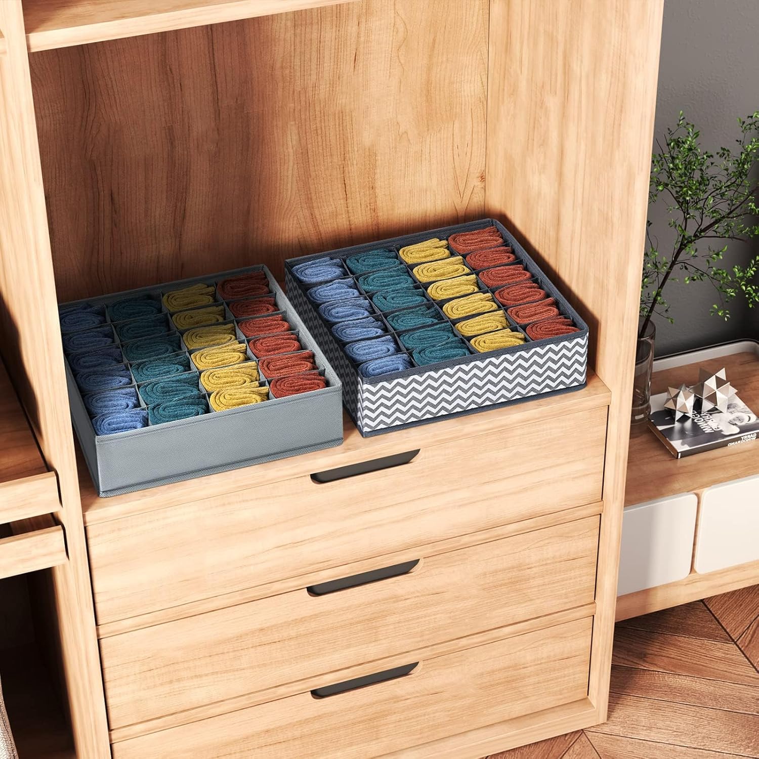 Unterwaesche Organizer 2er Set 48 Faecher faltbar Schubladeneinsatz Grau