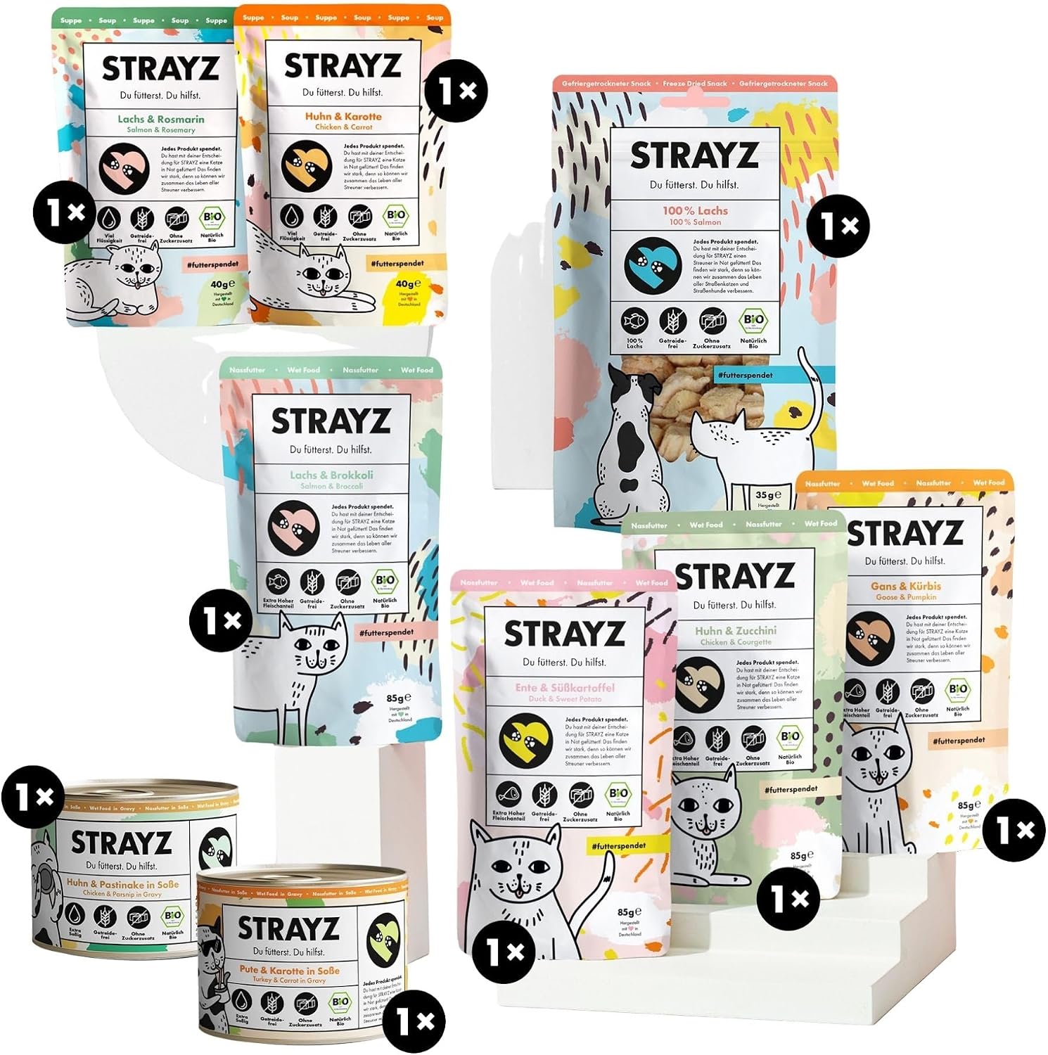 STRAYZ Nassfutter Probierpaket Katzen getreidefrei hoher Fleischanteil bio