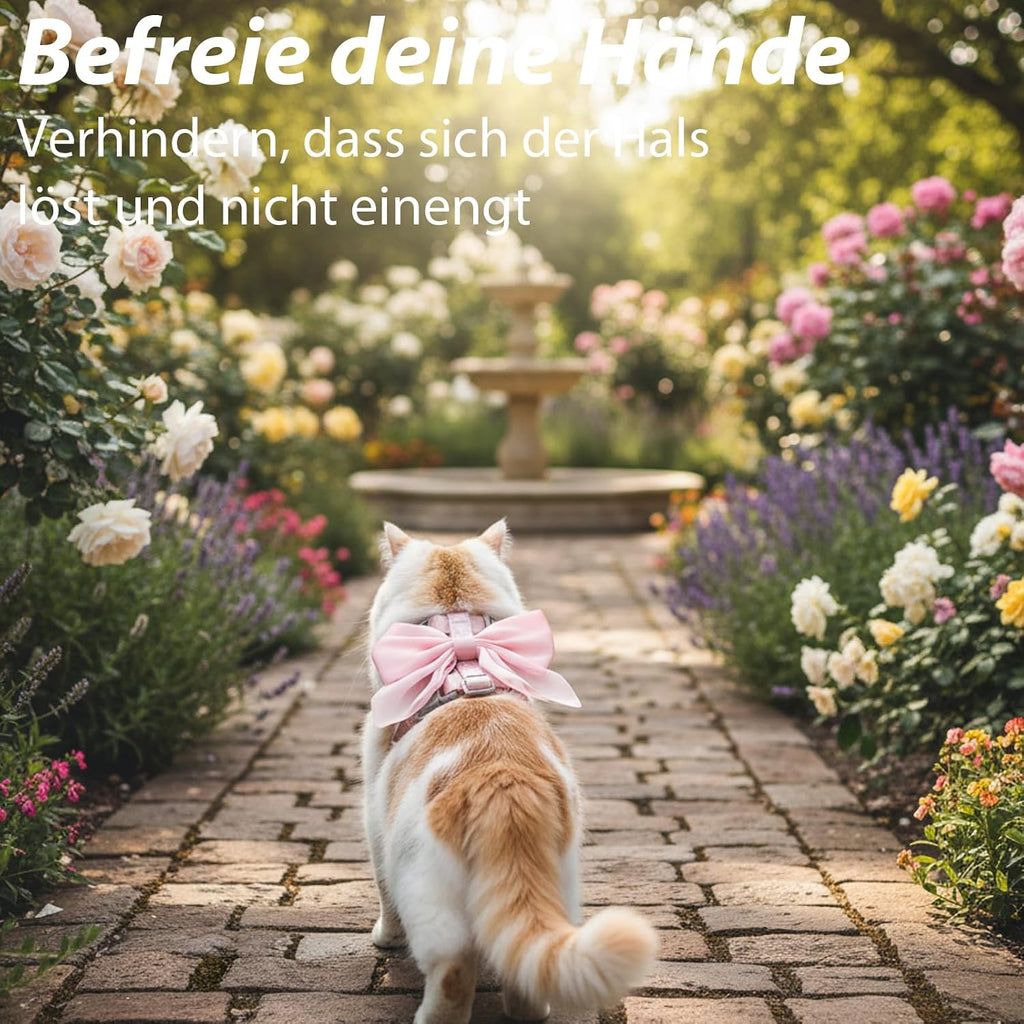 Katzen Geschirr mit Leine Pink Schleife S, verstellbar, atmungsaktiv fuer Kitten