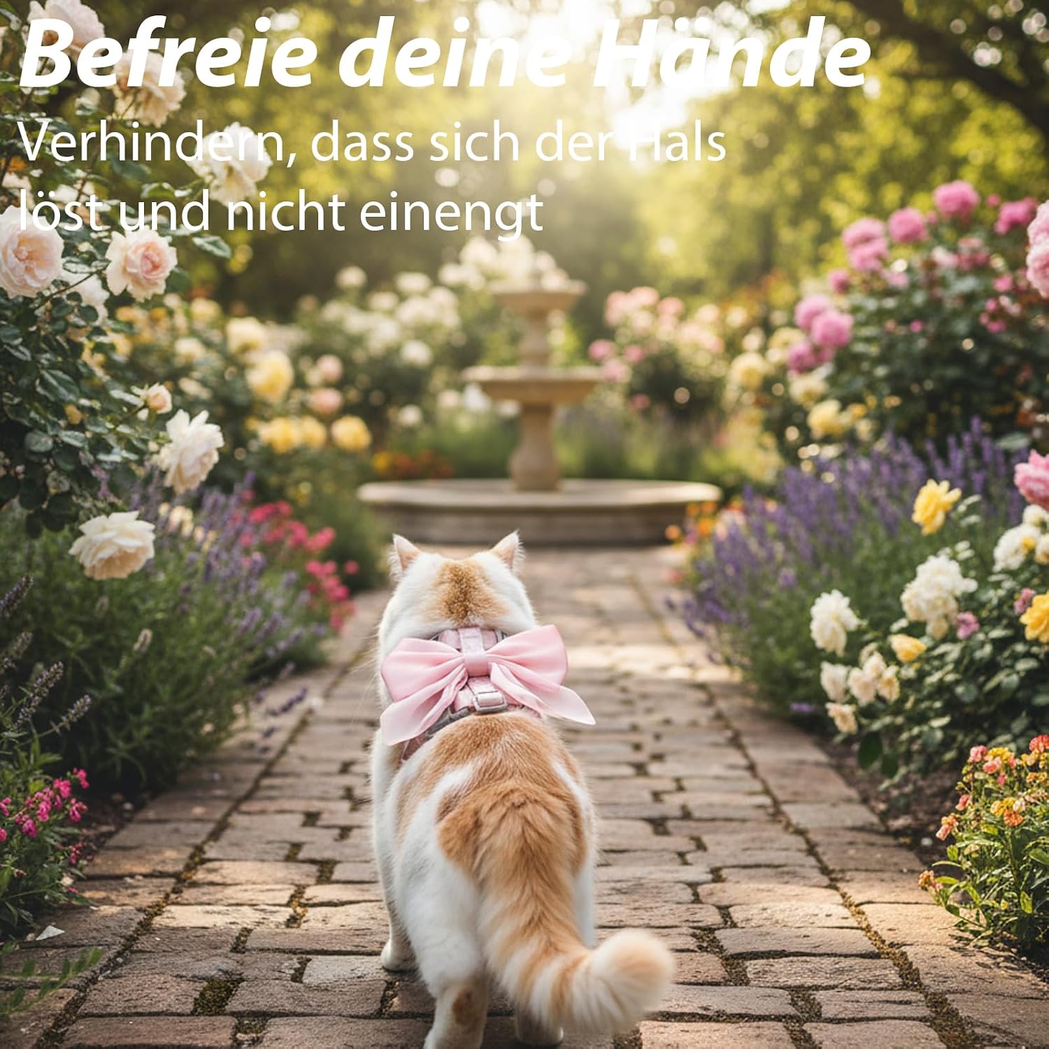 Katzen Geschirr mit Leine Pink Schleife S, verstellbar, atmungsaktiv fuer Kitten