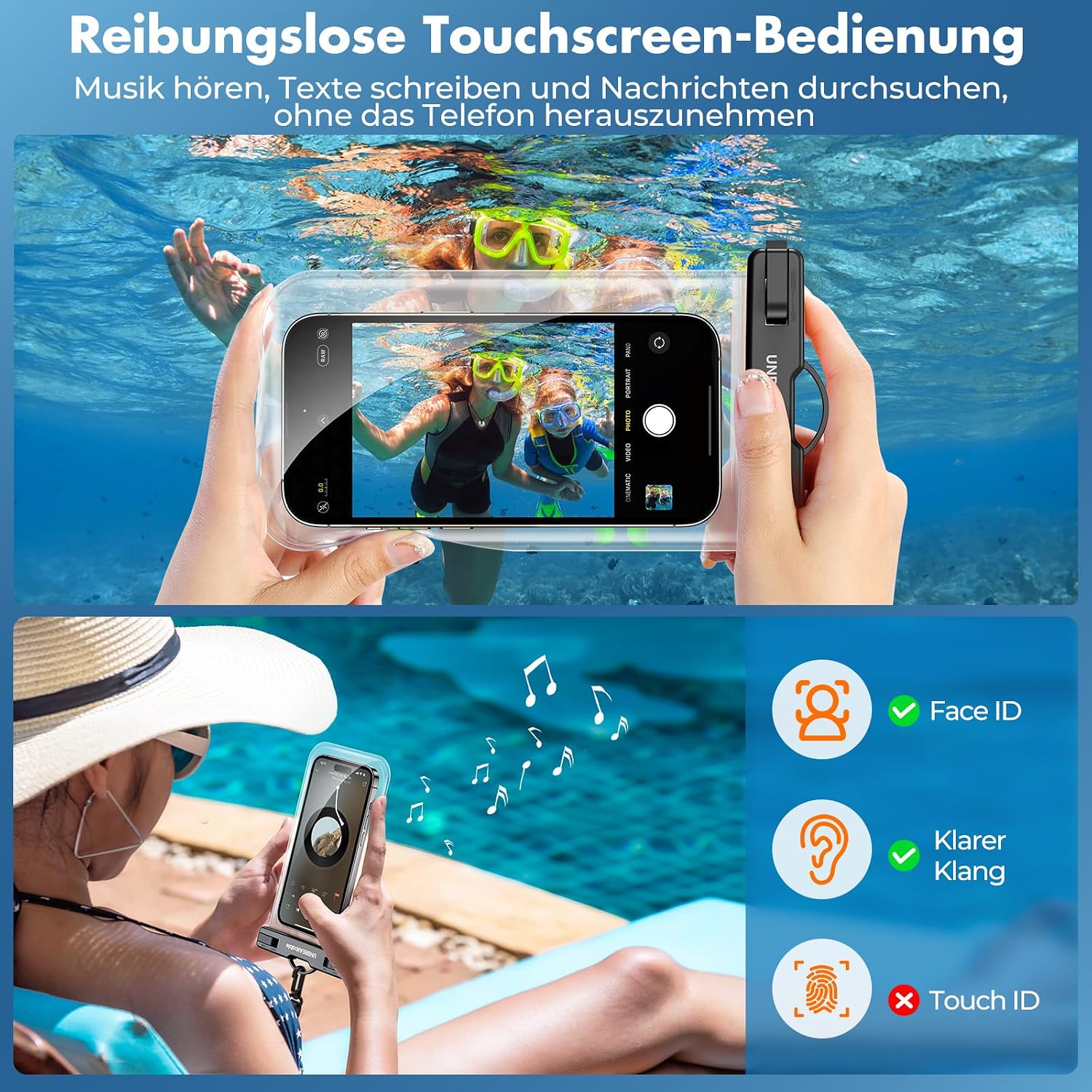UNBREAKcable wasserdichte Handytasche 2er Set 7,0" IPX8 Universal Kristallklar