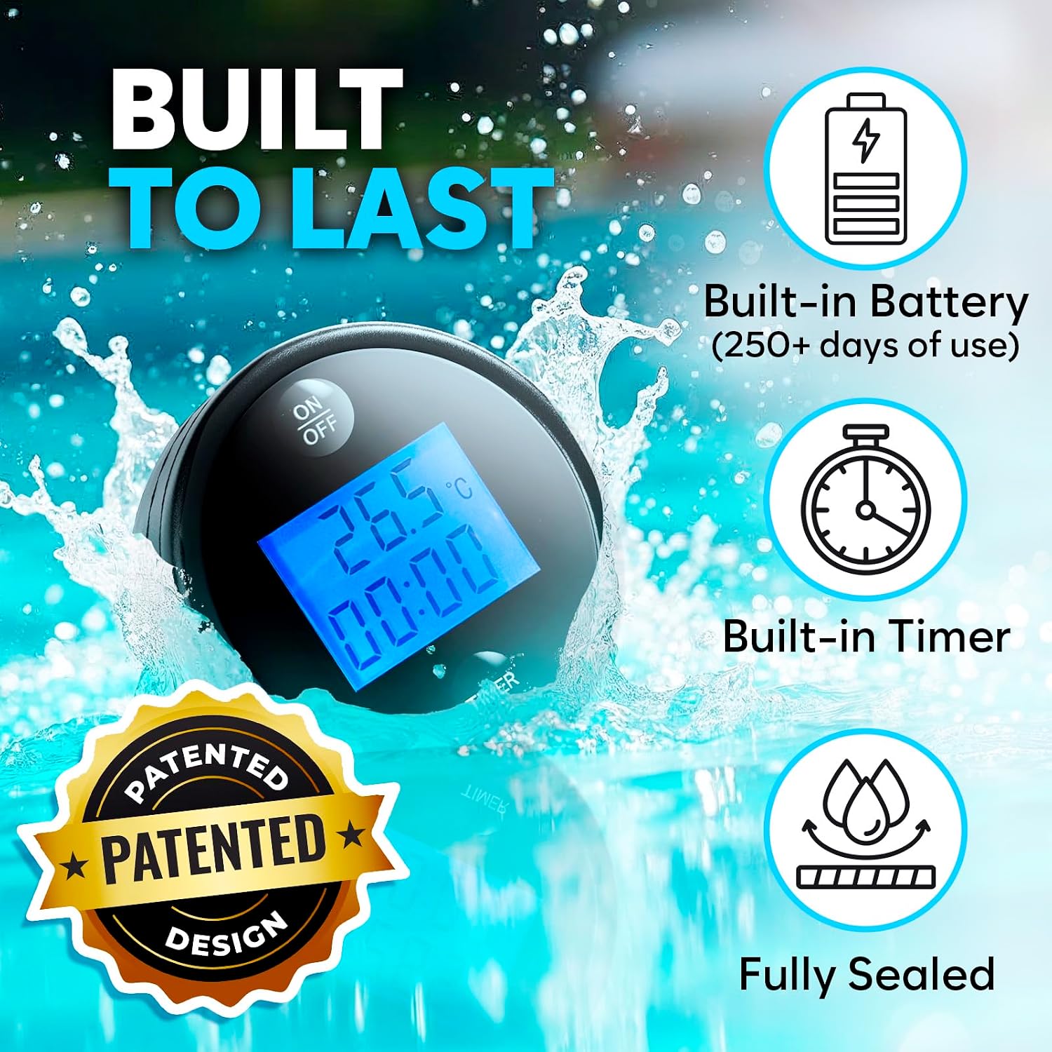 Schwimmendes Poolthermometer wasserdicht mit Timer fuer Pool Spa Whirlpool