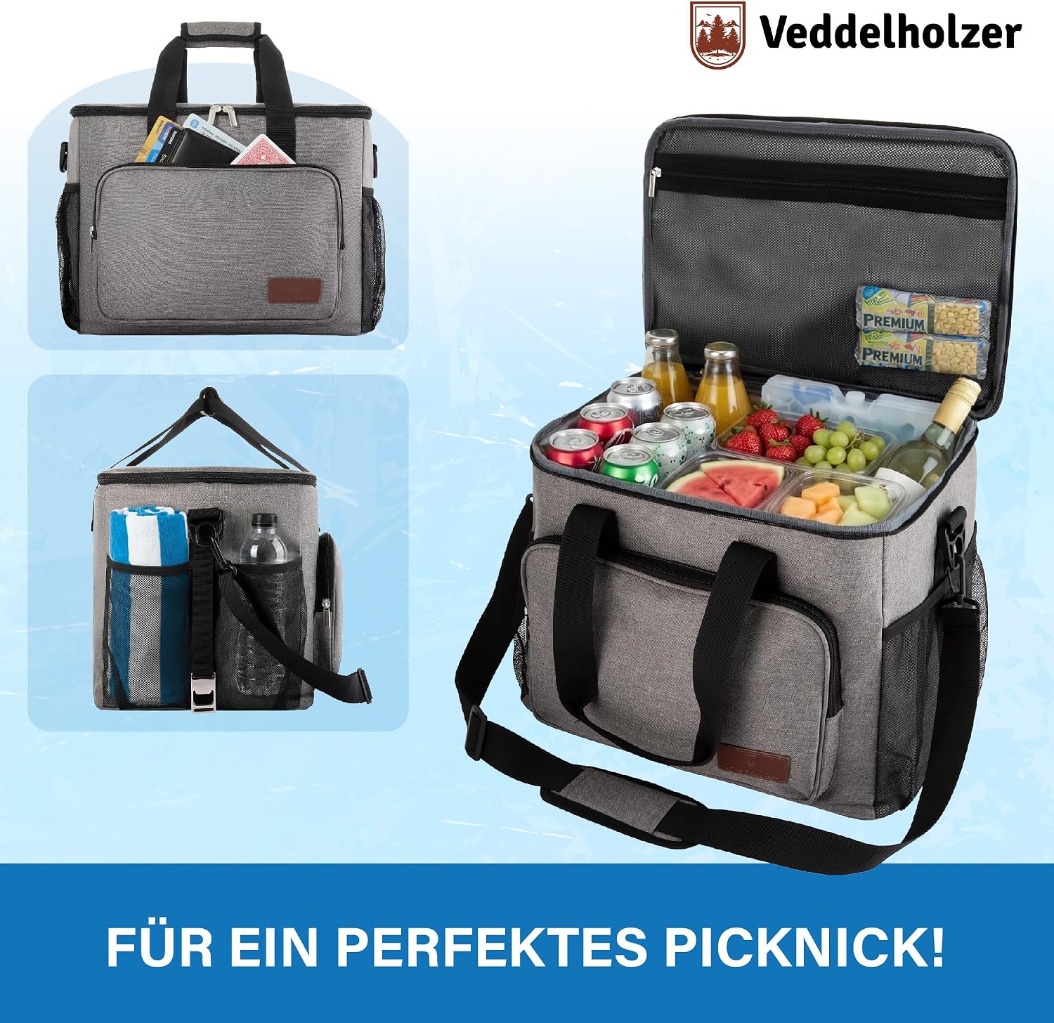 Veddelholzer XXL Kuehltasche 33 L Isolierte faltbare Thermotasche mit Schultergur