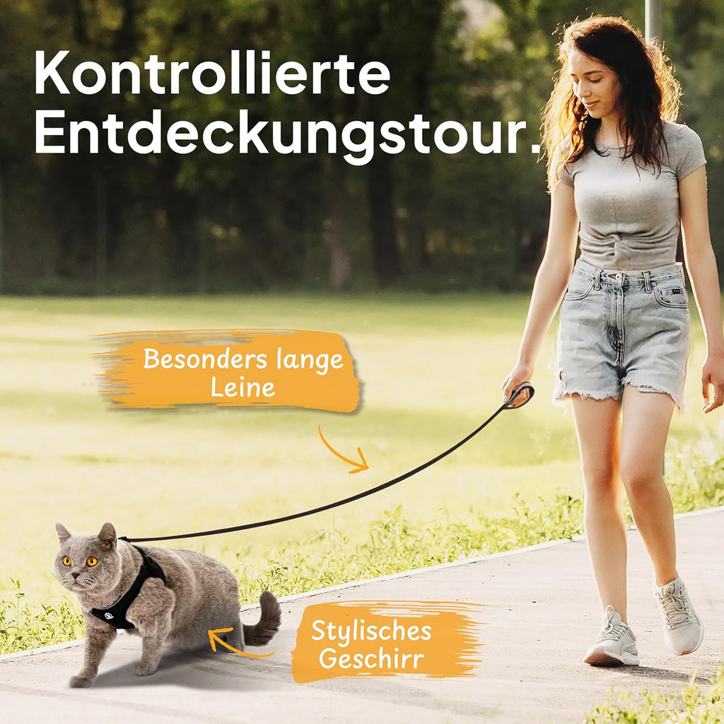 Katzengeschirr mit Leine Schwarz Groesse S verstellbar weich robust fuer Kitten