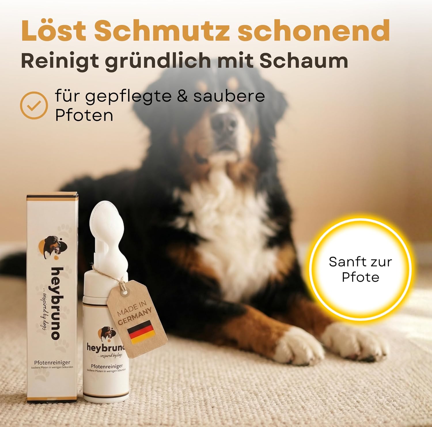 Pfotenreiniger Schaum 150ml fuer Hunde und Katzen mit Buerste ohne Duftstoffe