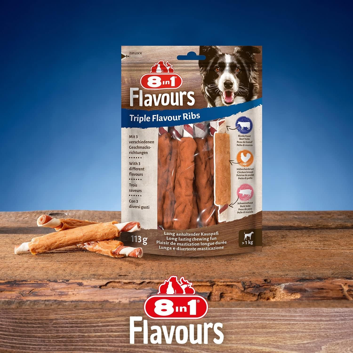 8in1 Hunde Kaustangen Triple Flavour Beutel 3er Pack