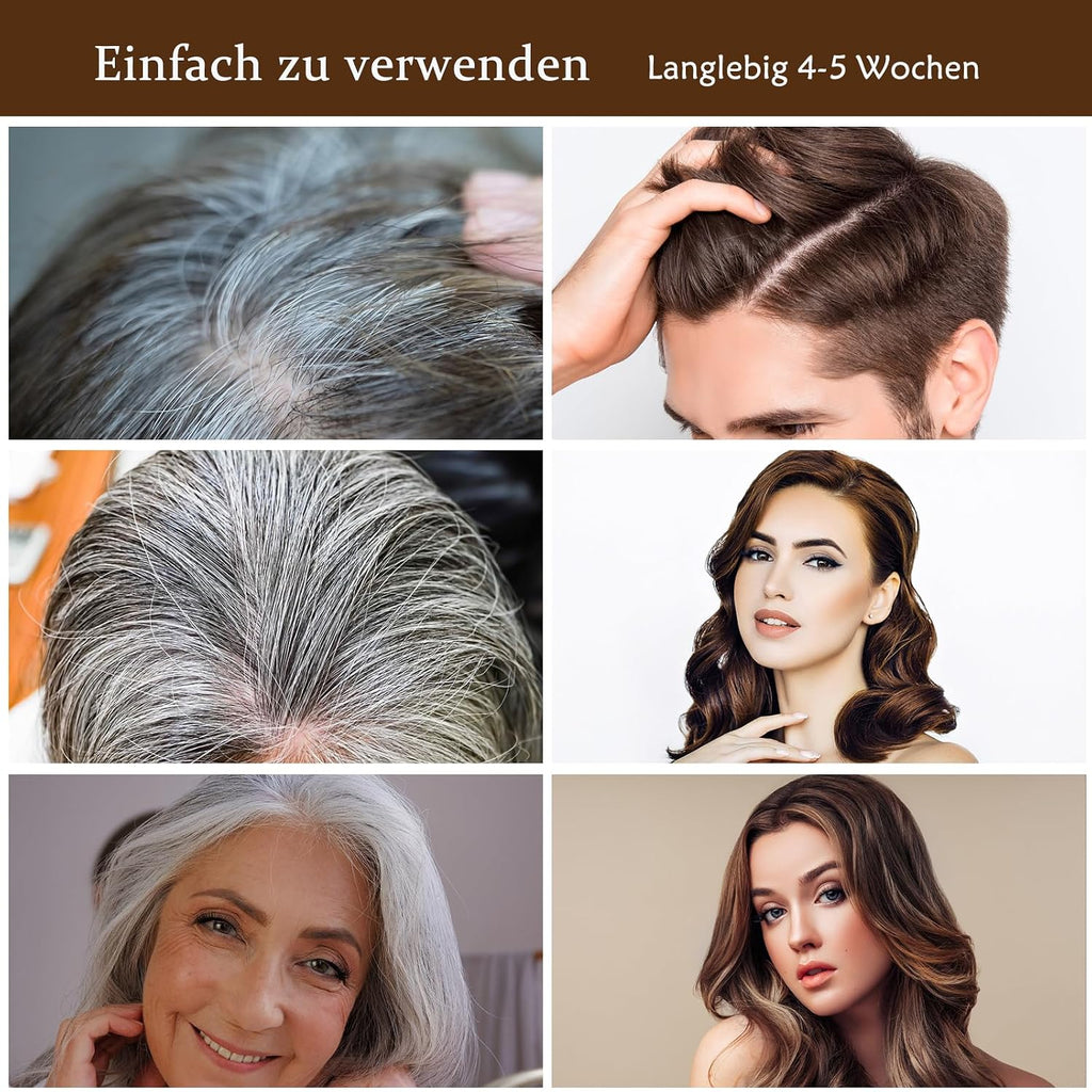 Haarfaerbeshampoo Braun 3-in-1 gegen graue Haare fuer Maenner Frauen