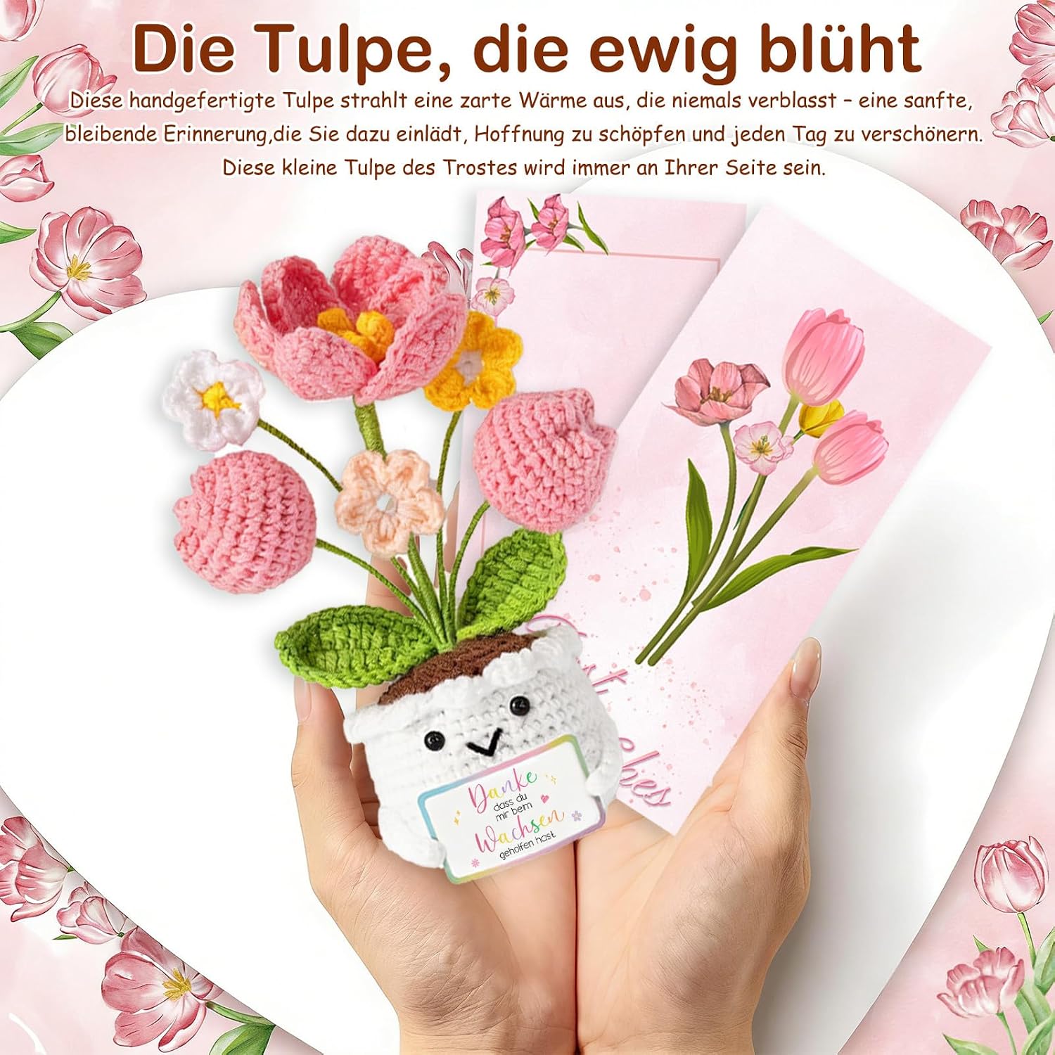 Muttertagsgeschenk Rosa Tulpe mit Energiekarte Geschenk fuer Mama Frau