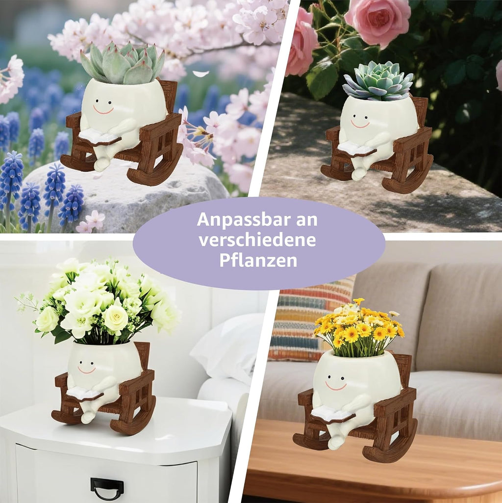 Blumentopf Smiley mit Abflussloch fuer Sukkulenten drinnen und draussen, Kaffee