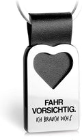 FABACH Herz Schluesselanhaenger Leder graviert Gluecksbringer „Fahr vorsichtig“