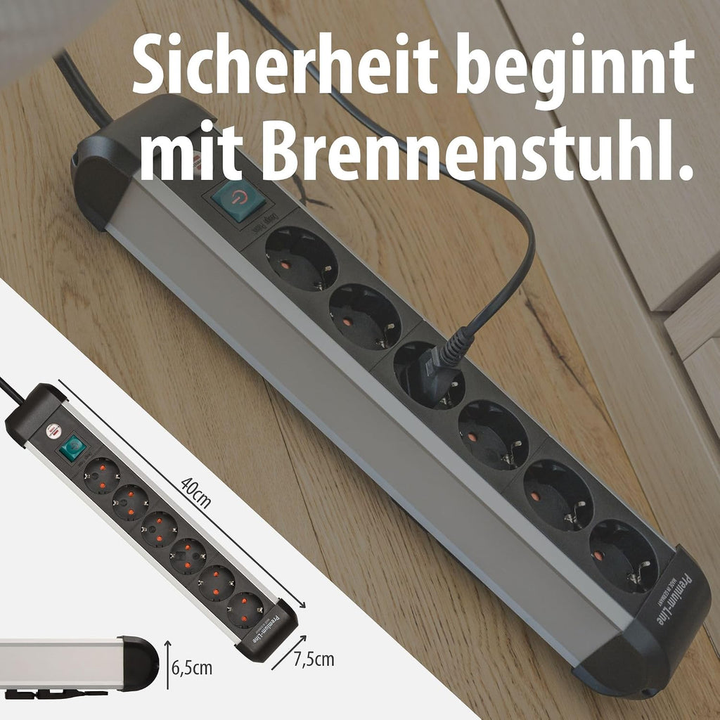 Brennenstuhl Aluminium Steckdosenleiste 6-fach mit Schalter 3 m Kabel