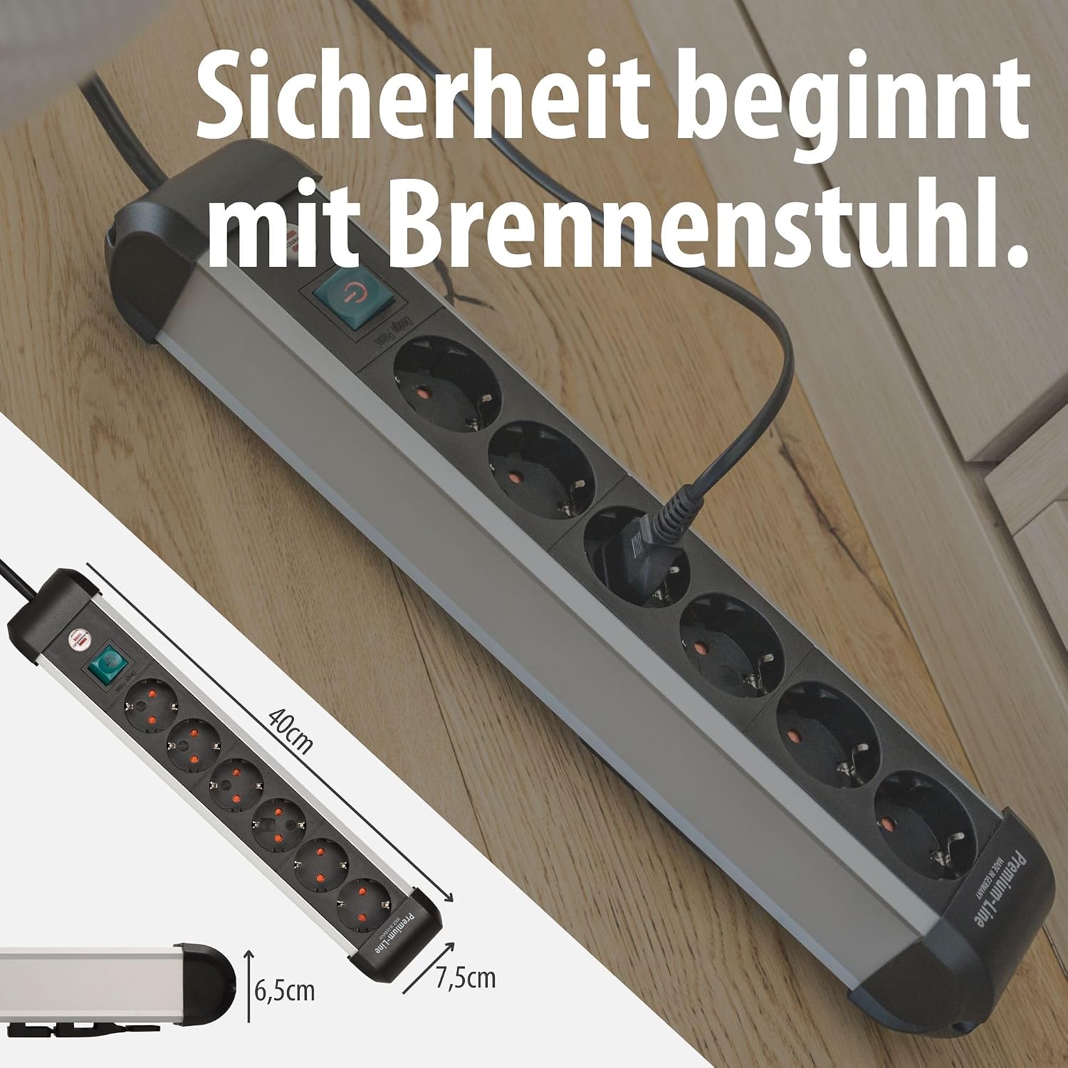 Brennenstuhl Aluminium Steckdosenleiste 6-fach mit Schalter 3 m Kabel