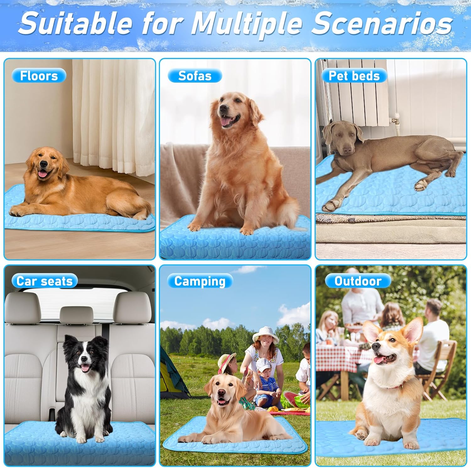 Hundekuehlmatte 100x70 cm selbstkuehlend waschbar fuer Boden Sofa Auto