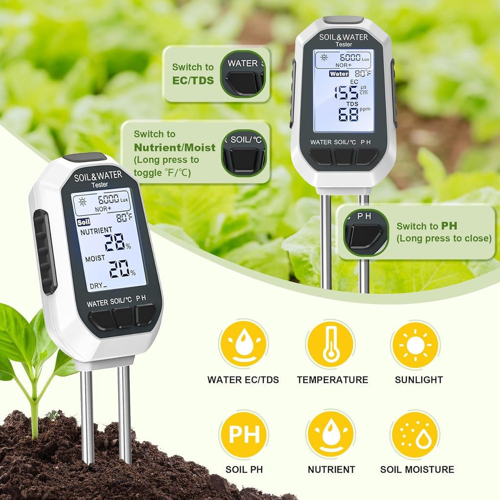 YAMRON 7‑in‑1 Bodentester pH EC TDS Licht Temperatur Feuchte Garten