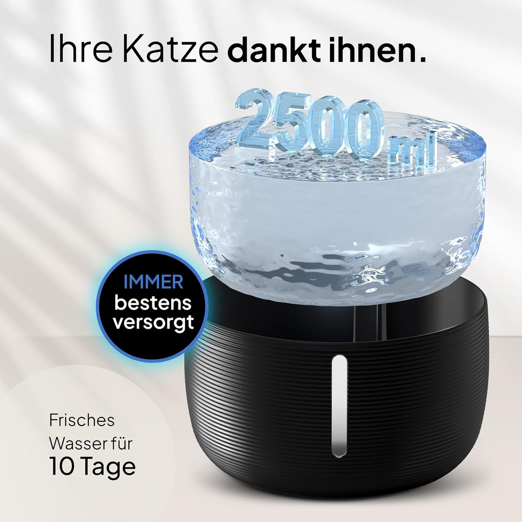 Pretty Paw Katzen Trinkbrunnen 2,5L leise mit LED und Aktivkohlefilter
