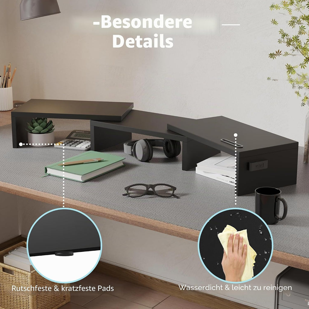 BONTEC Monitorstaender Dual Holz mit Handyhalter hoehenverstellbar
